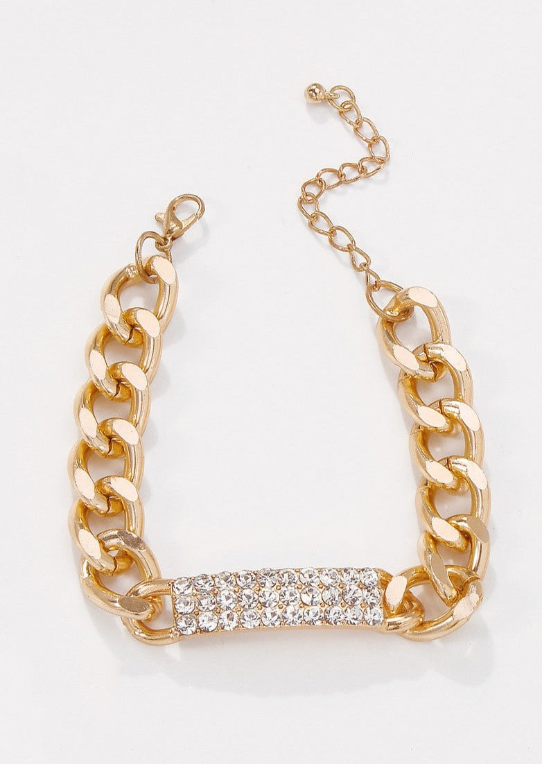 Rectangle Rhinestone Block Chunky Chain Bracelet