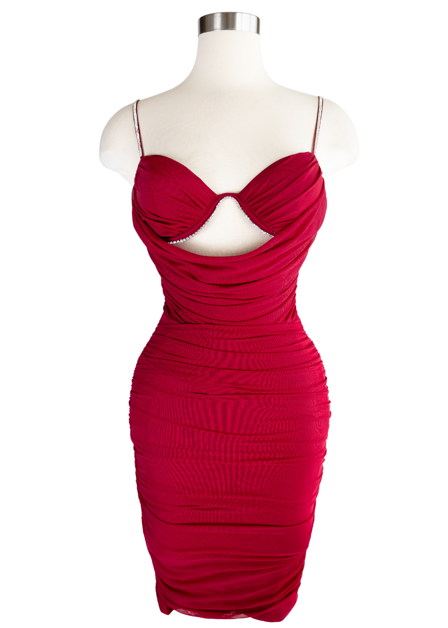 The Casey midi dress is the epitome of sophisticated glamor. It has adjustable shoulder straps, a zipper at the back, and underwire cups. Casey dress has a tight cut for a bodycon fit with draped skirt