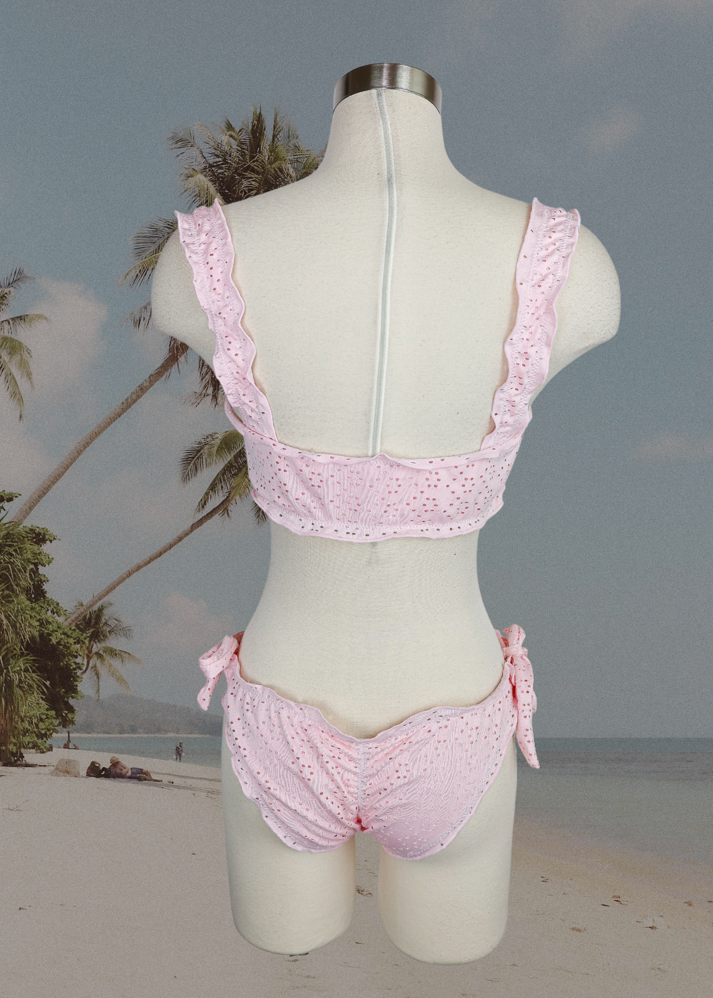 Solid Eyelet Ruffle Trim Bikini Set