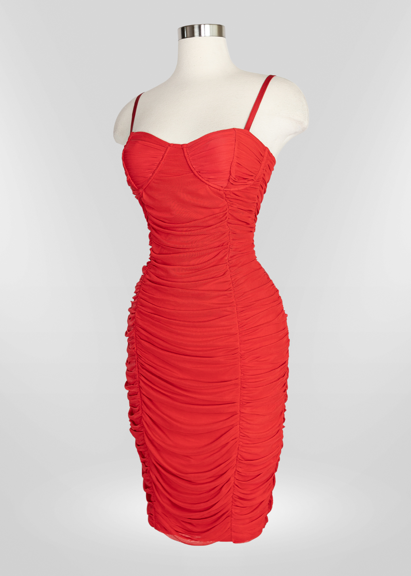 MIDI SHIRRING MESH DRESS