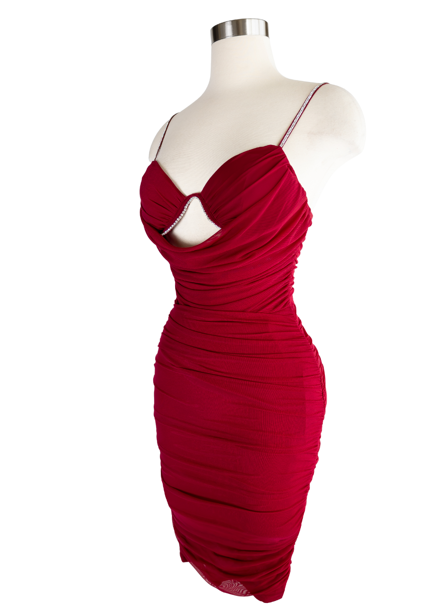 The Casey midi dress is the epitome of sophisticated glamor. It has adjustable shoulder straps, a zipper at the back, and underwire cups. Casey dress has a tight cut for a bodycon fit with draped skirt