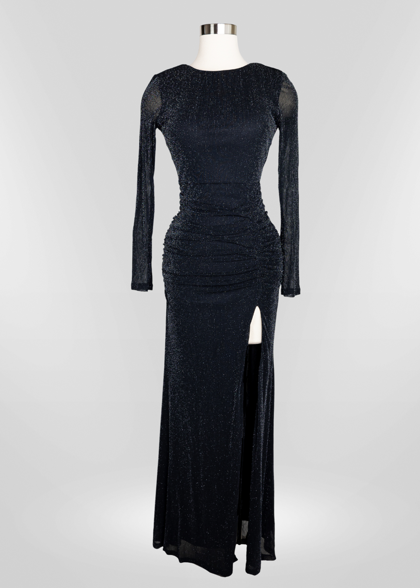 glitter mesh maxi dress Glitter Mesh Side Slit Mock Neck Maxi Dress main image 1