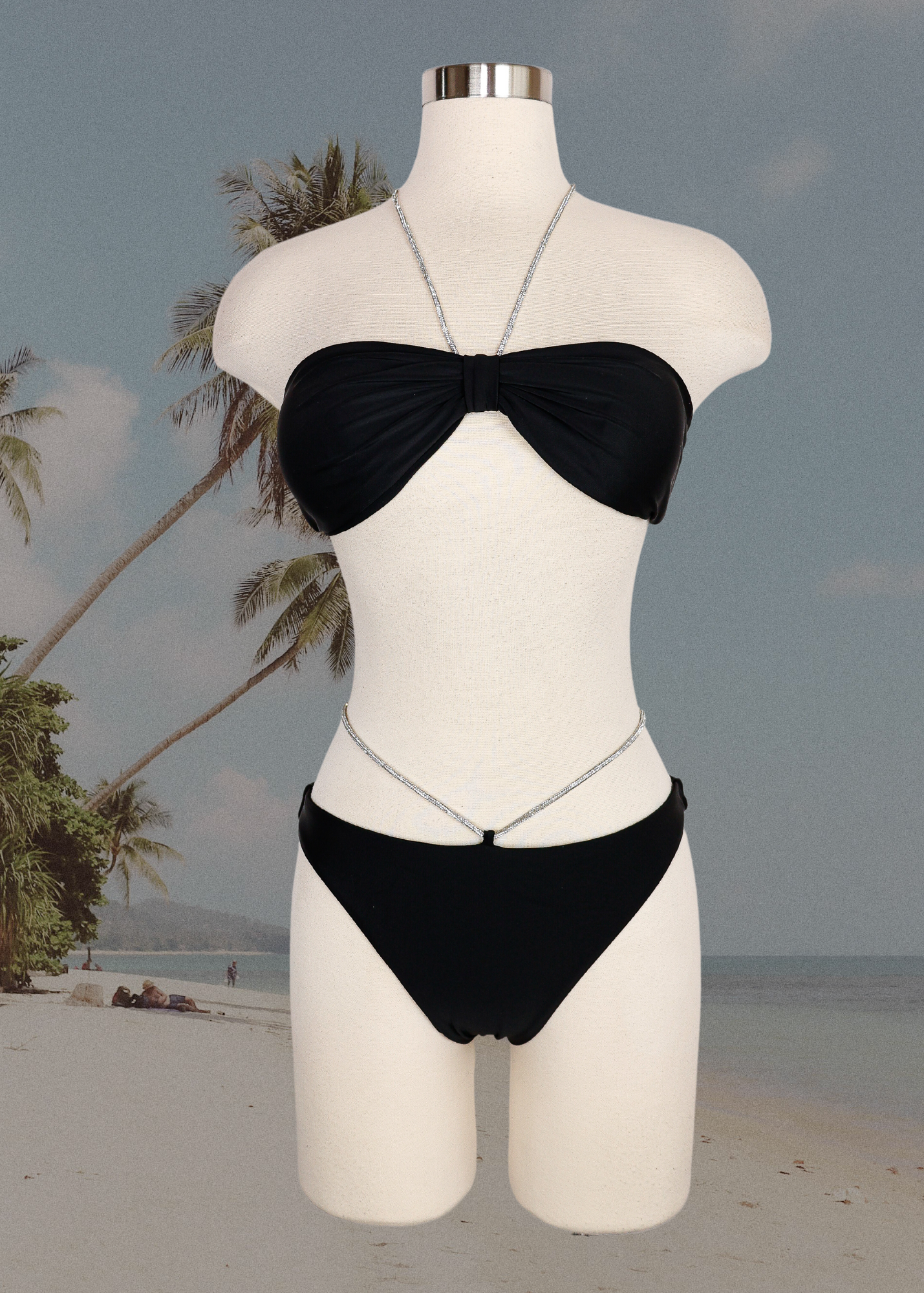 Black Crystal String Two Piece Swimwear