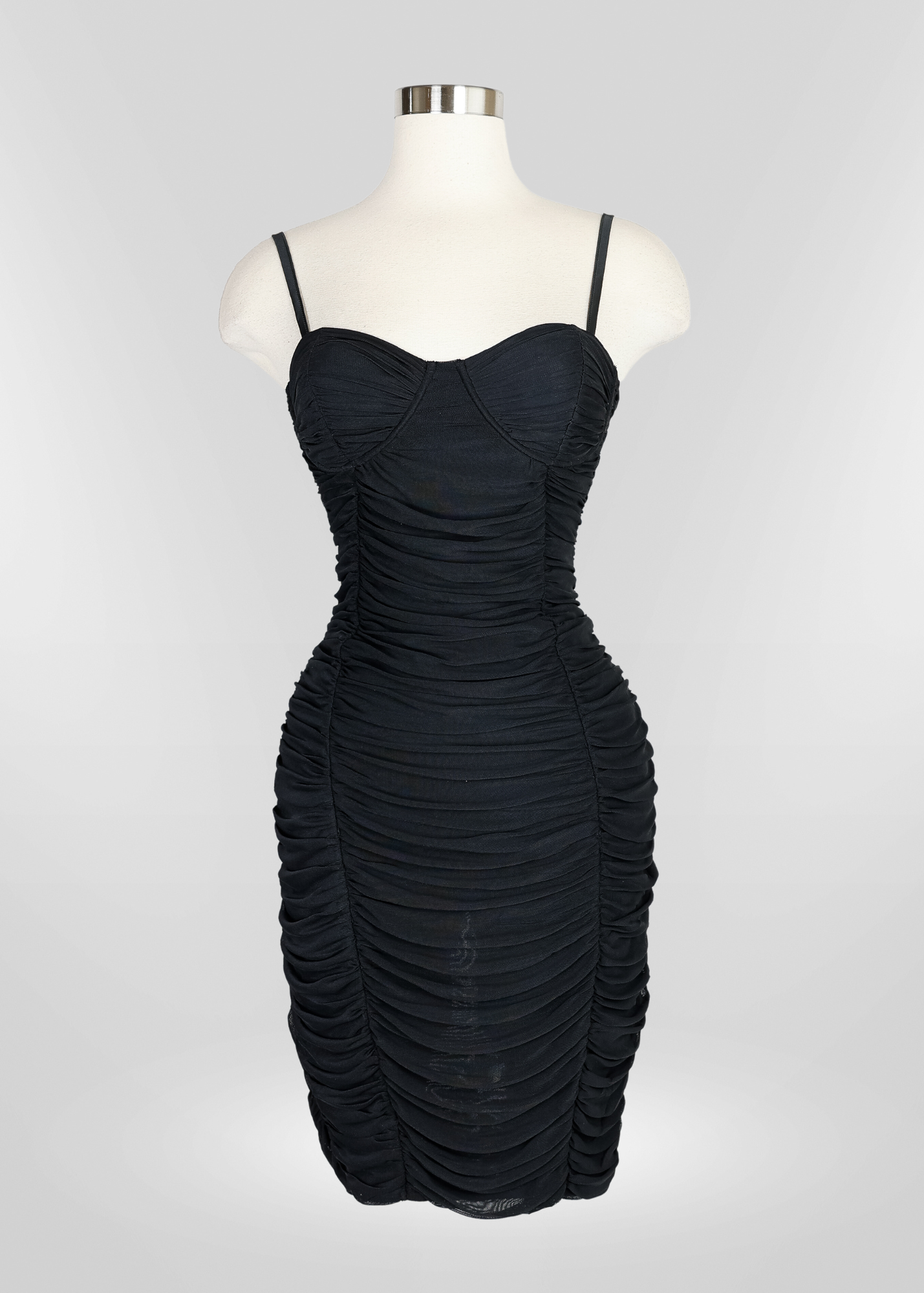 MIDI SHIRRING MESH DRESS