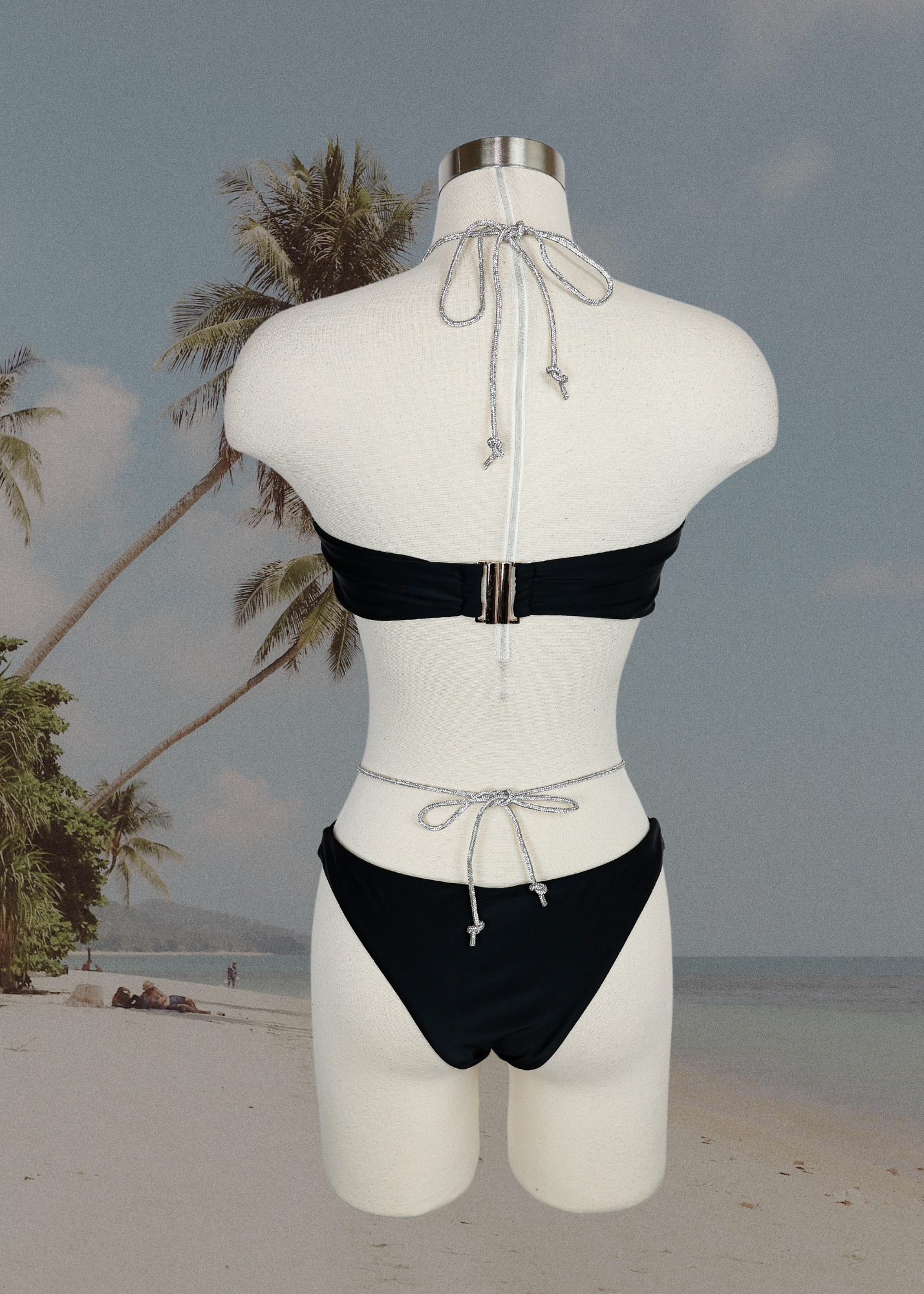 Black Crystal String Two Piece Swimwear