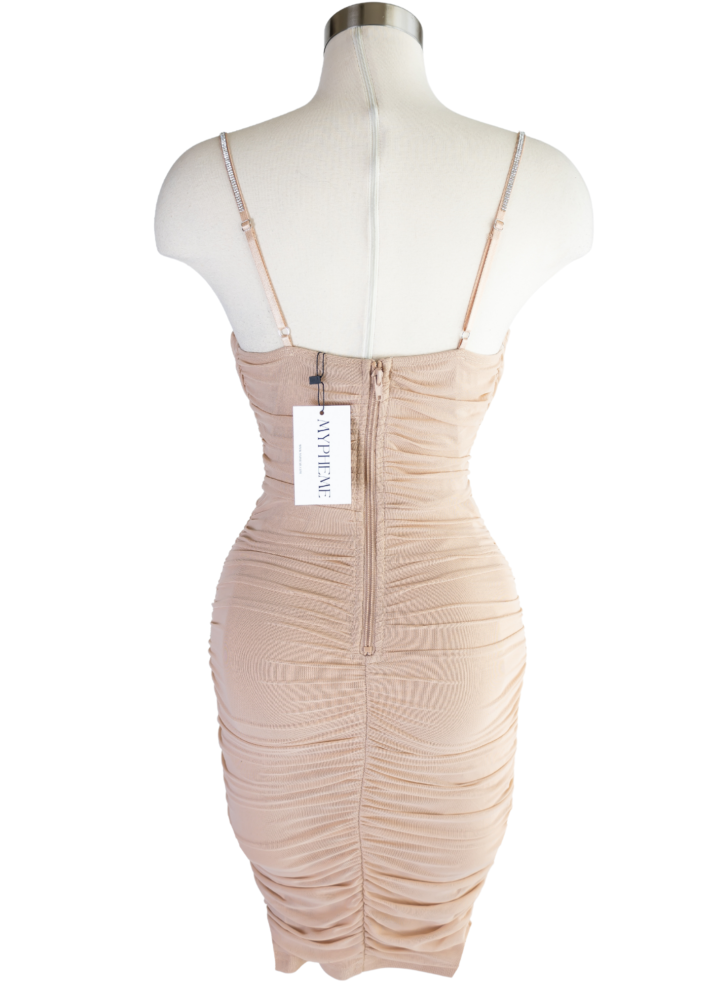 The Casey midi dress is the epitome of sophisticated glamor. It has adjustable shoulder straps, a zipper at the back, and underwire cups. Casey dress has a tight cut for a bodycon fit with draped skirt