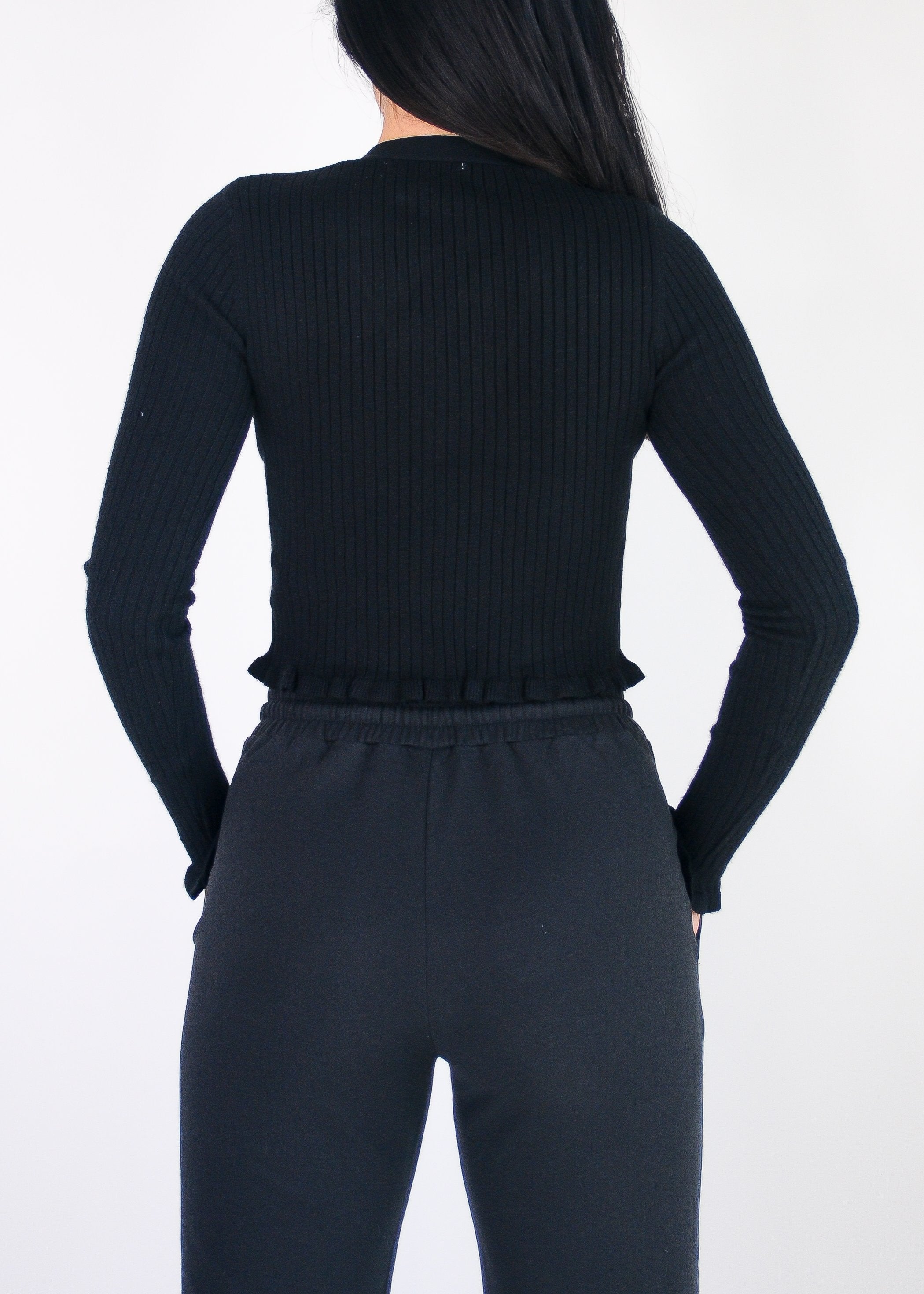 Single button cardigan crop top with ruffle details