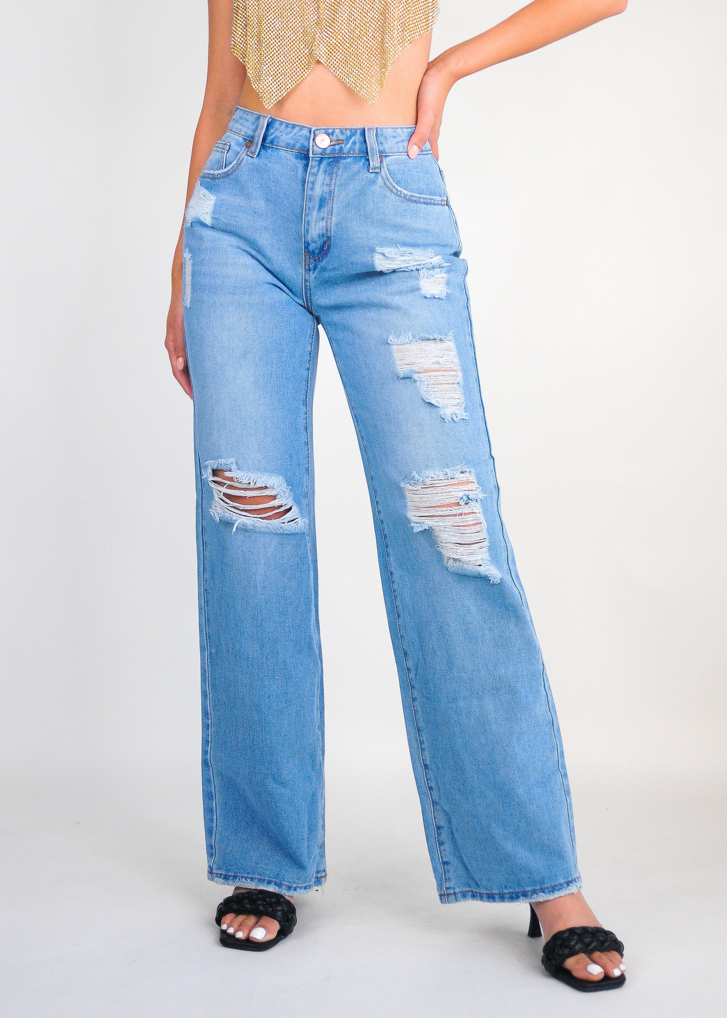 High distressed wide leg boyfriend jeans