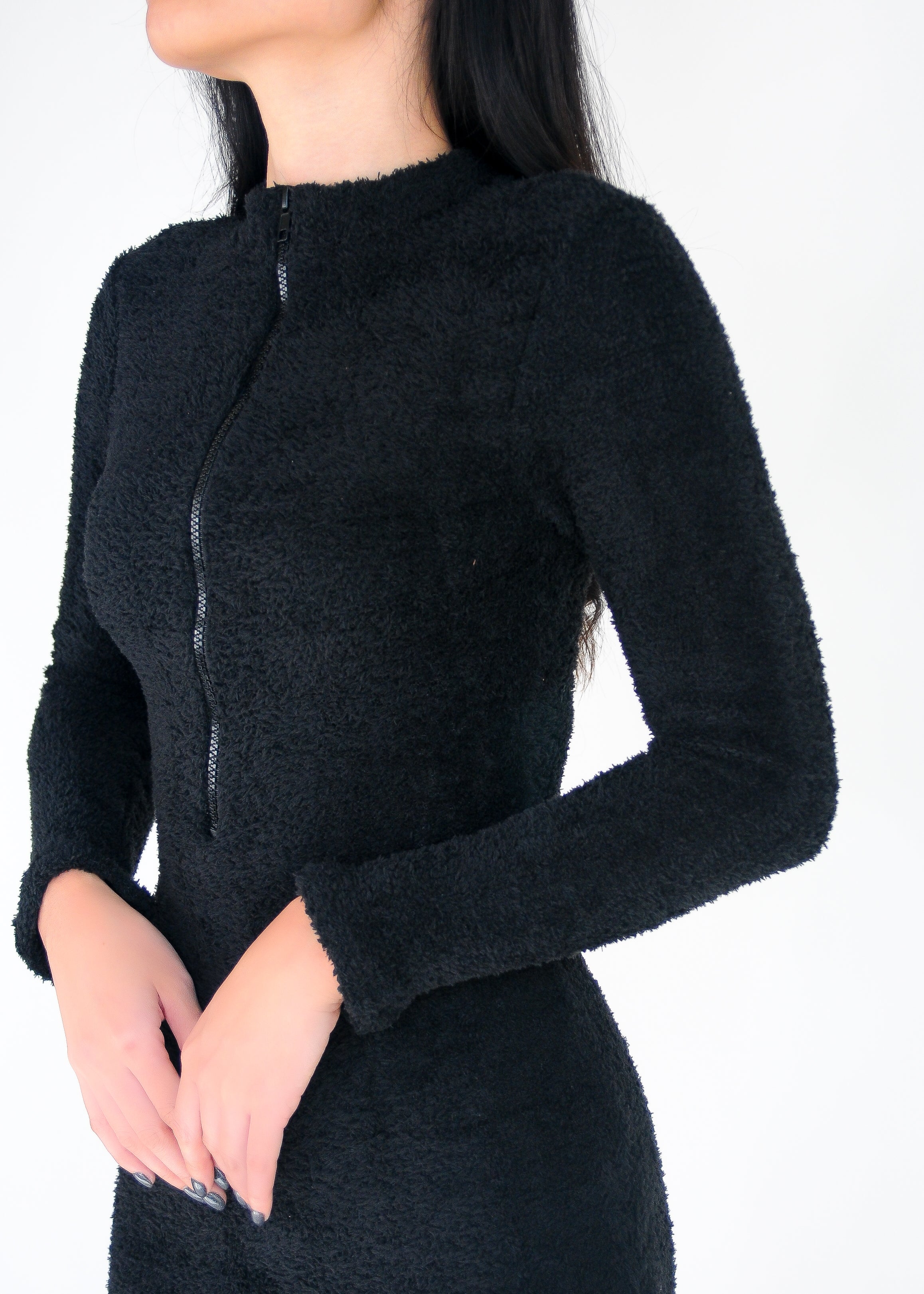 Long sleeve turtleneck fluffy dress