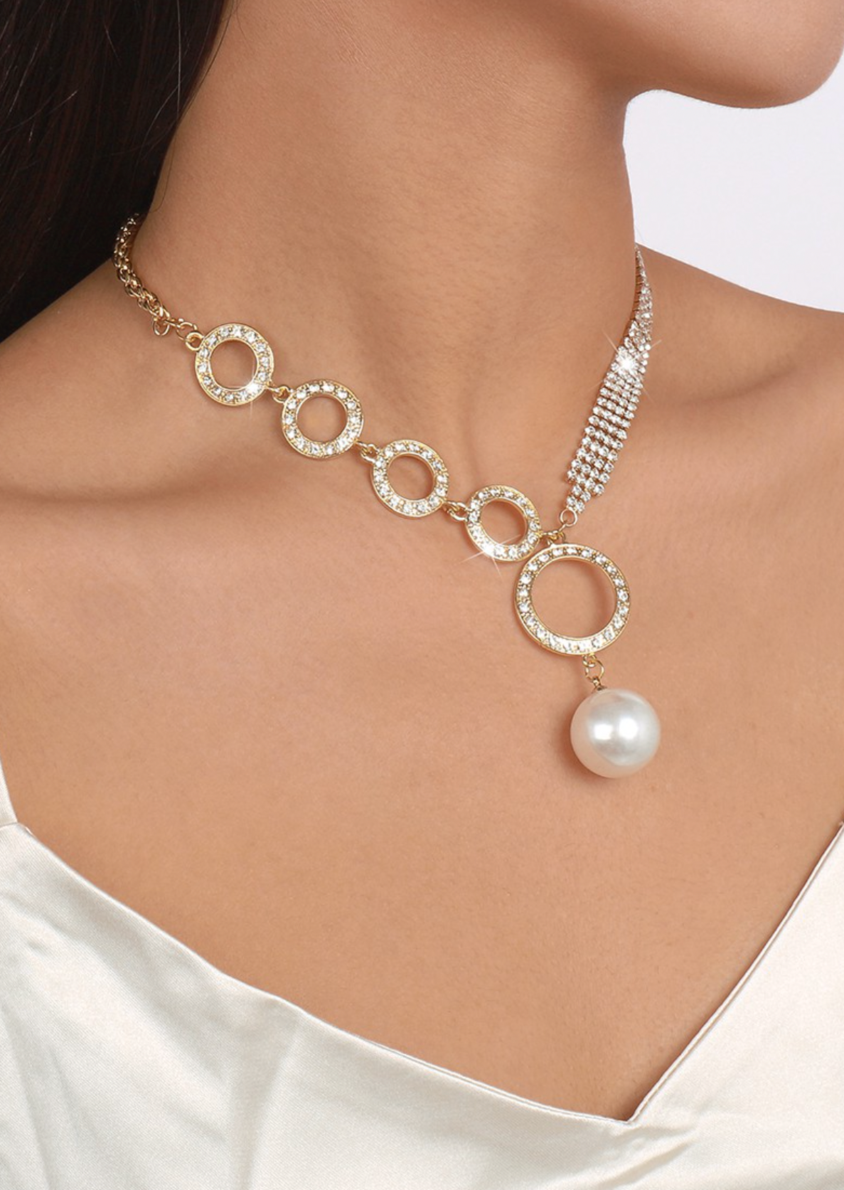Sexy Large Pearl Pendant Crystal Chain Necklace