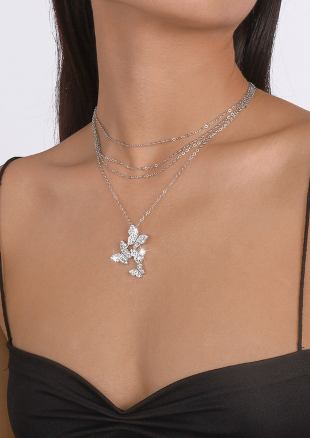 Rhinestone Butterfly Pendant Necklace