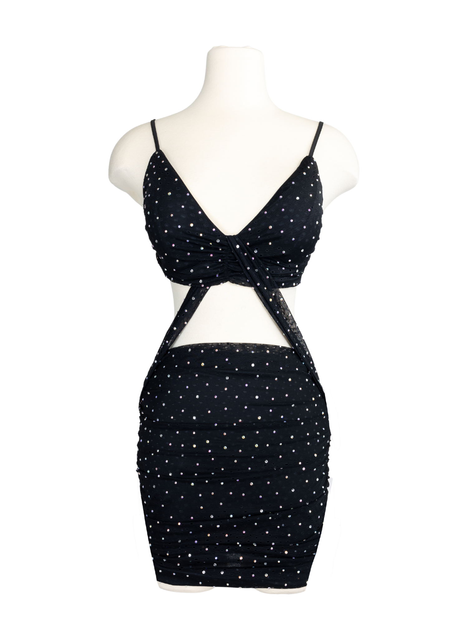 Cut out rhinestone black mini dress