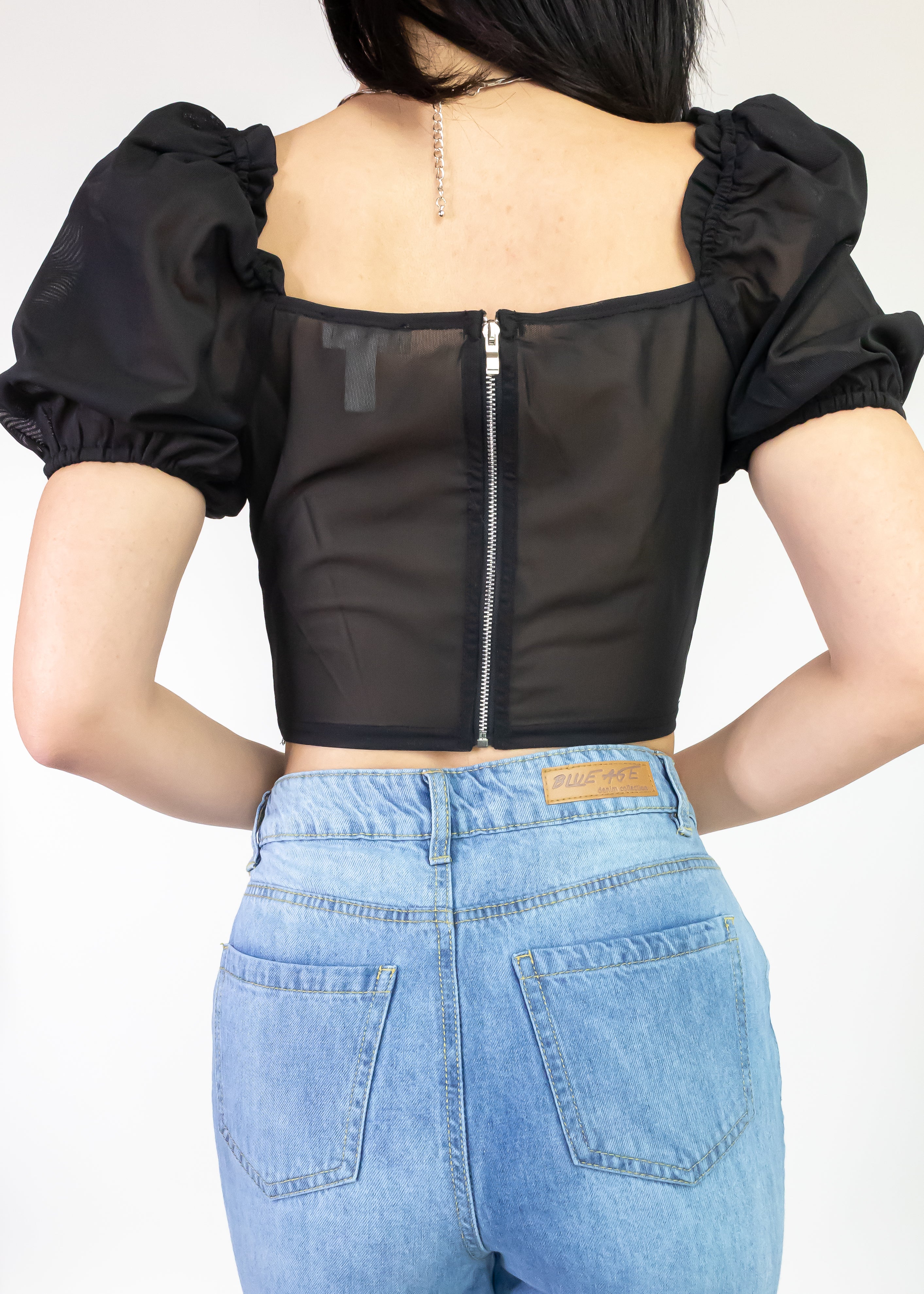 Corset style top with puff sleeve