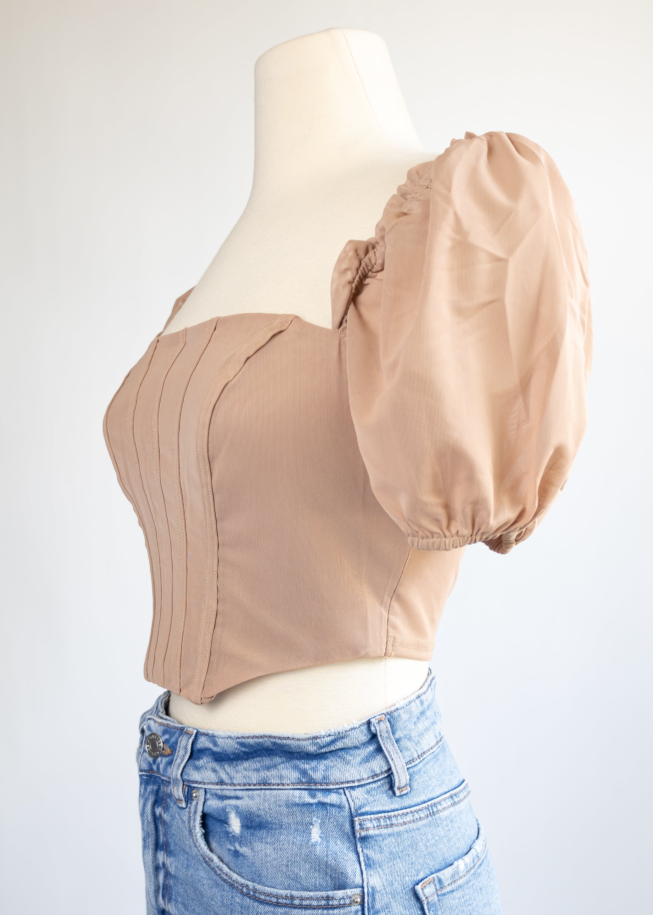 Corset style top with puff sleeve