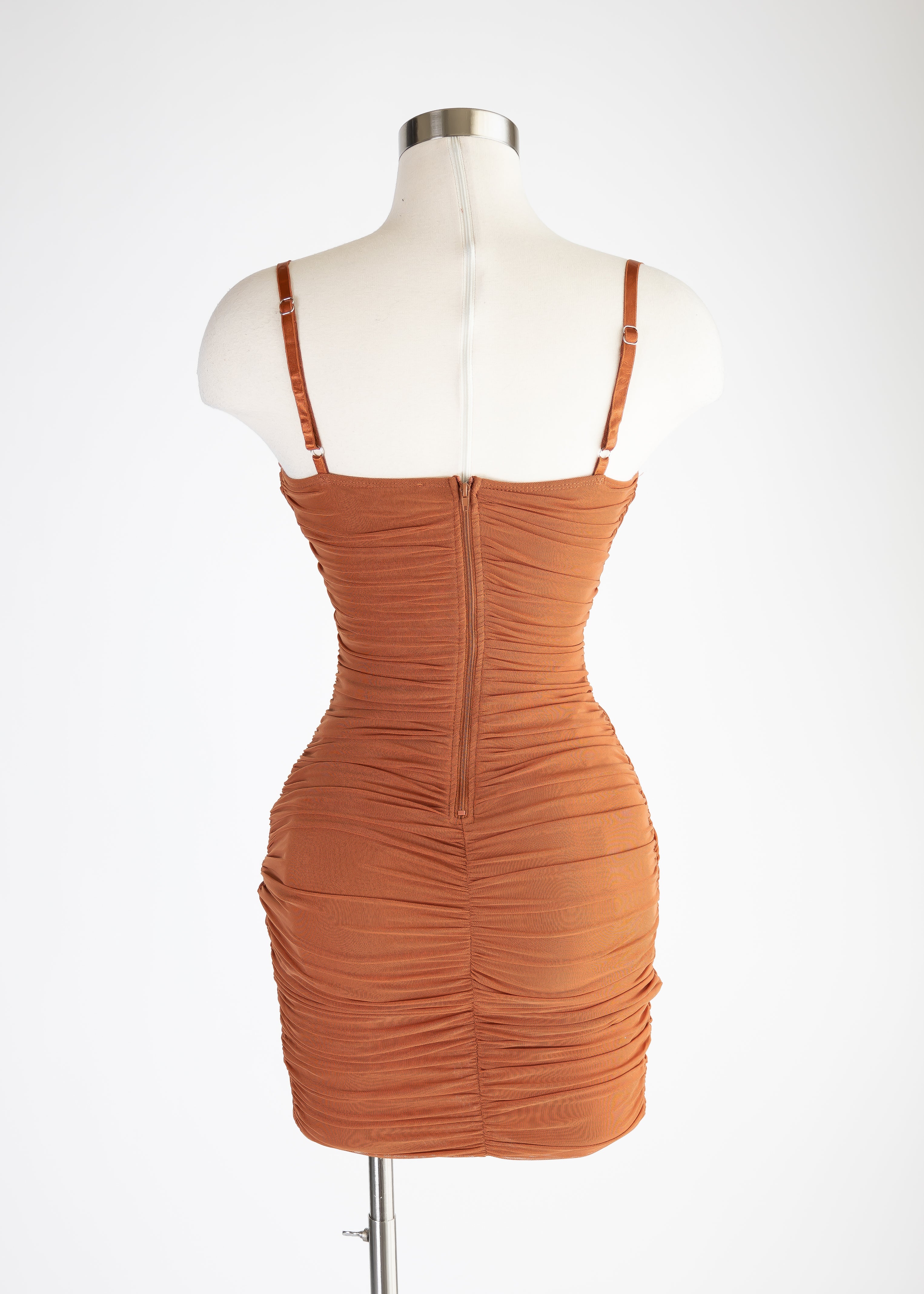 Lux mesh cowl neck tulip sleeveless bodycon mini dress