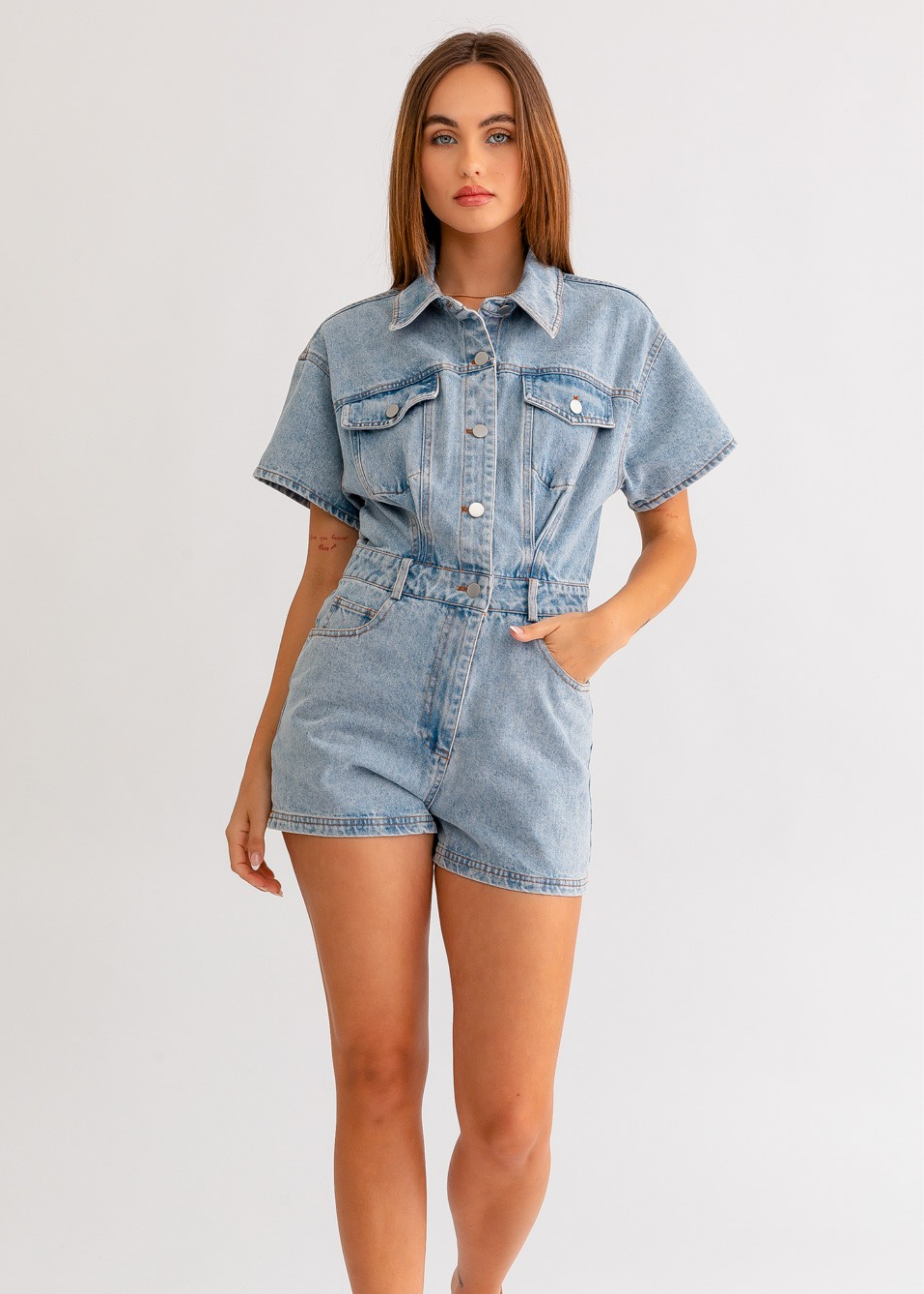 Short Sleeve Denim Romper