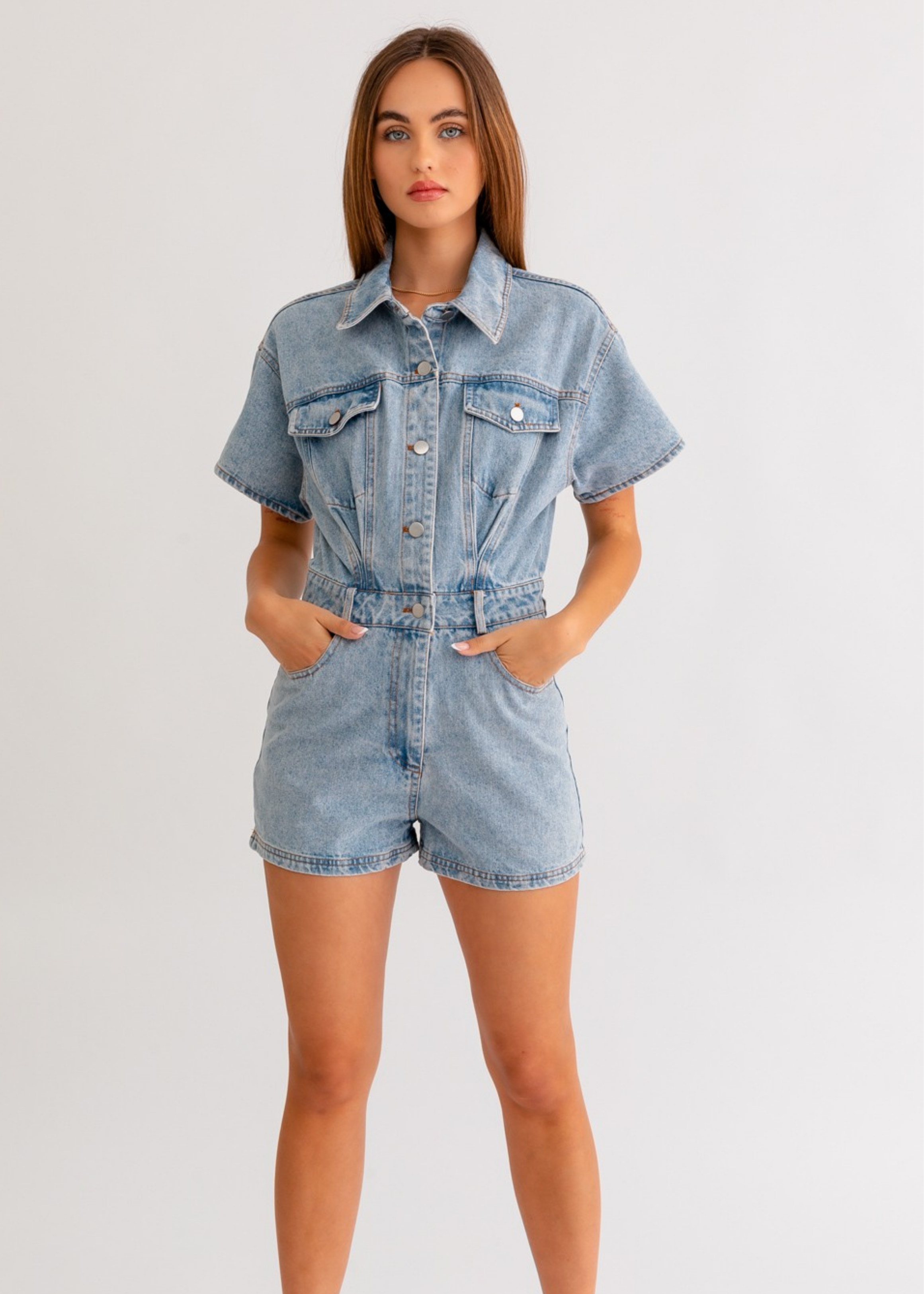 Short Sleeve Denim Romper