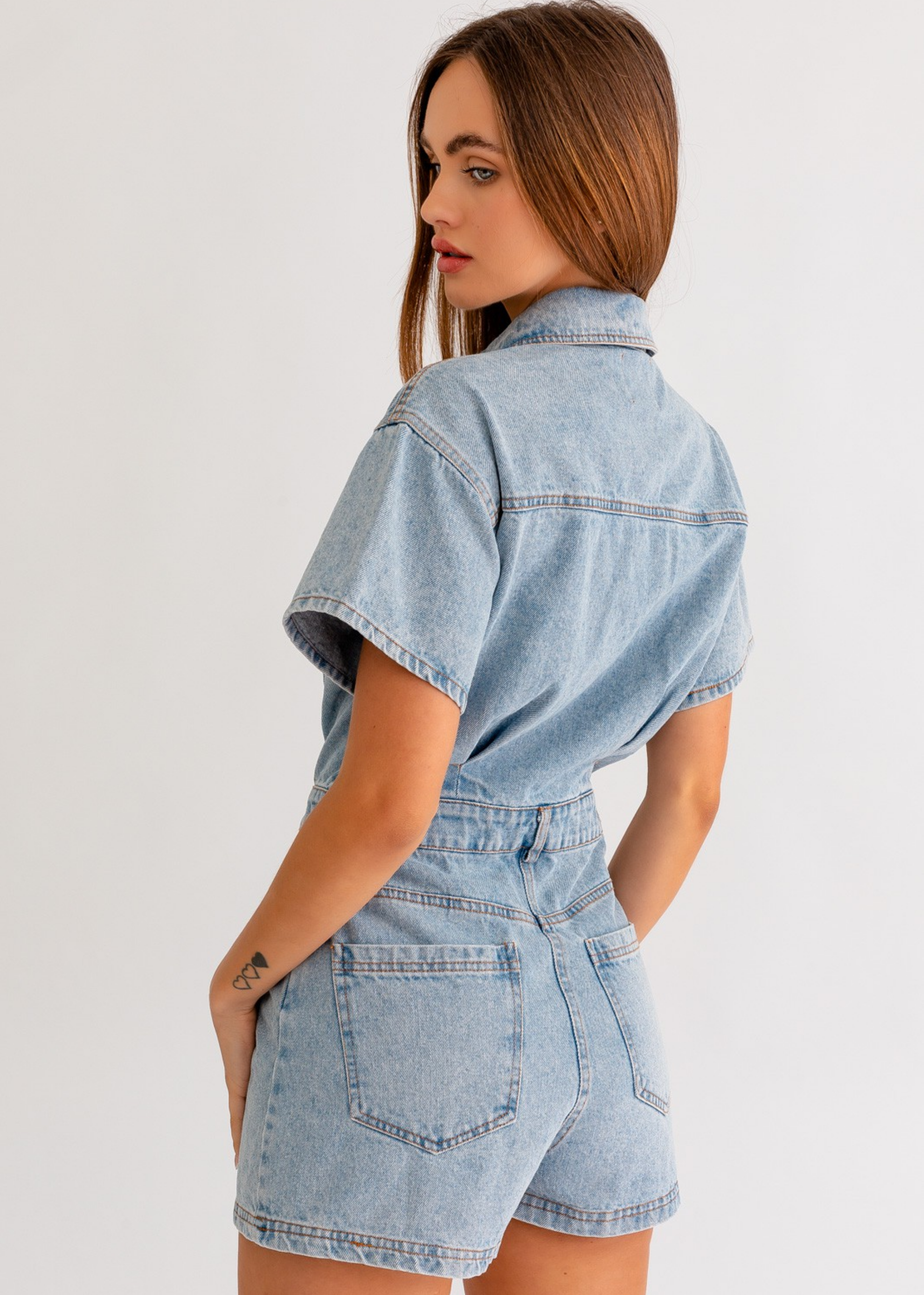 Short Sleeve Denim Romper