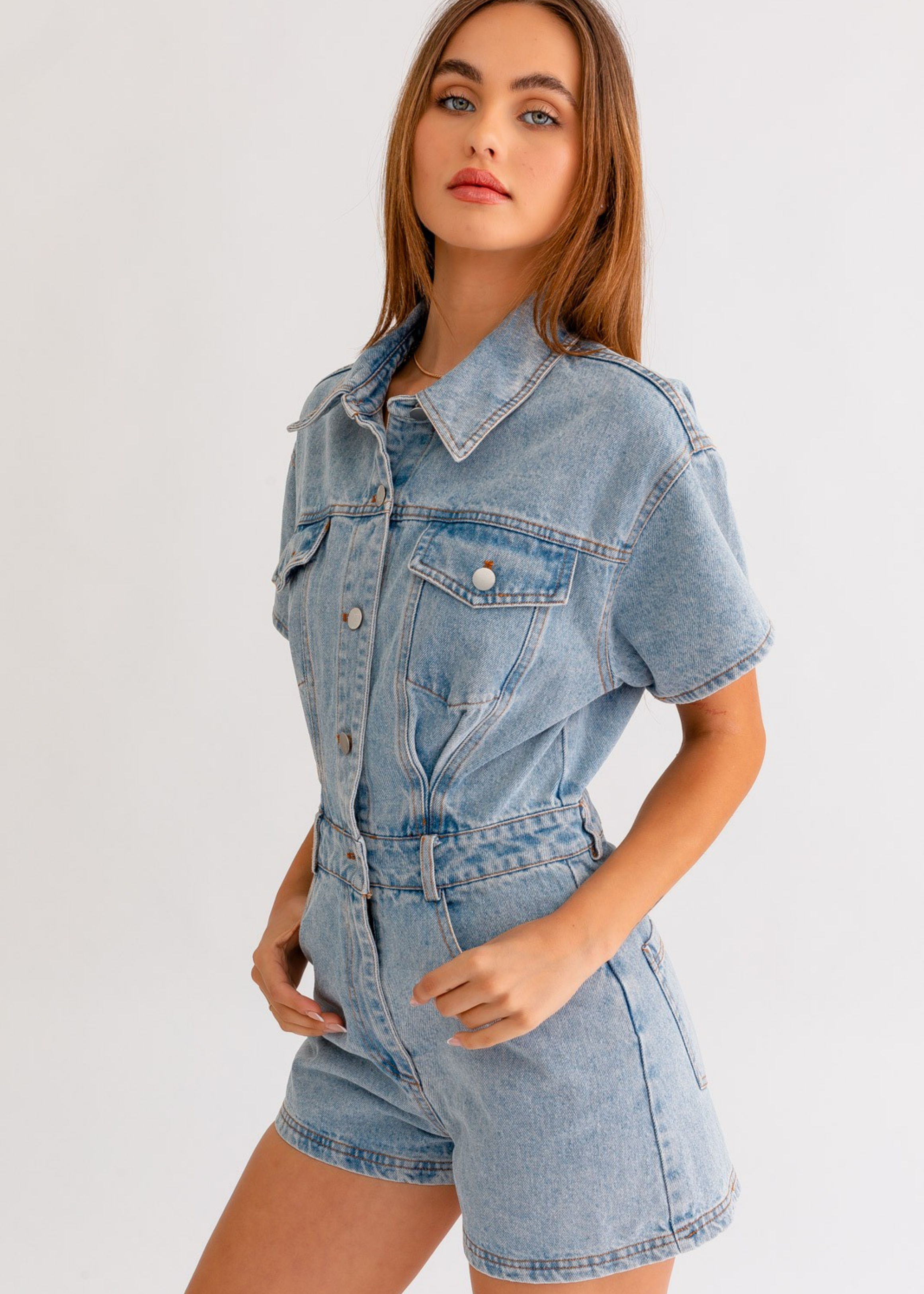 Short Sleeve Denim Romper