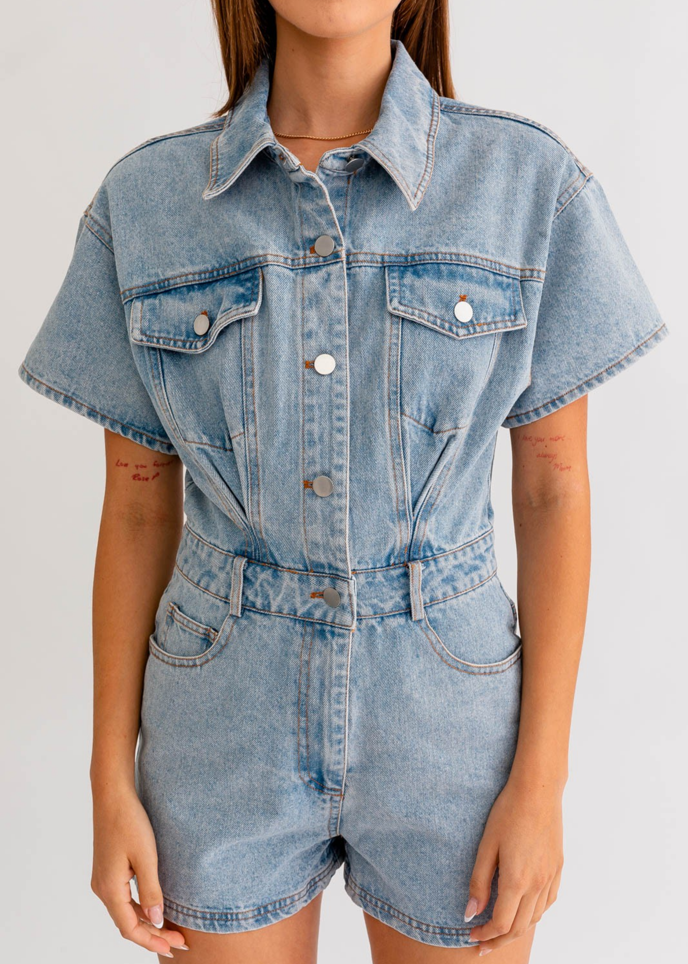 Short Sleeve Denim Romper