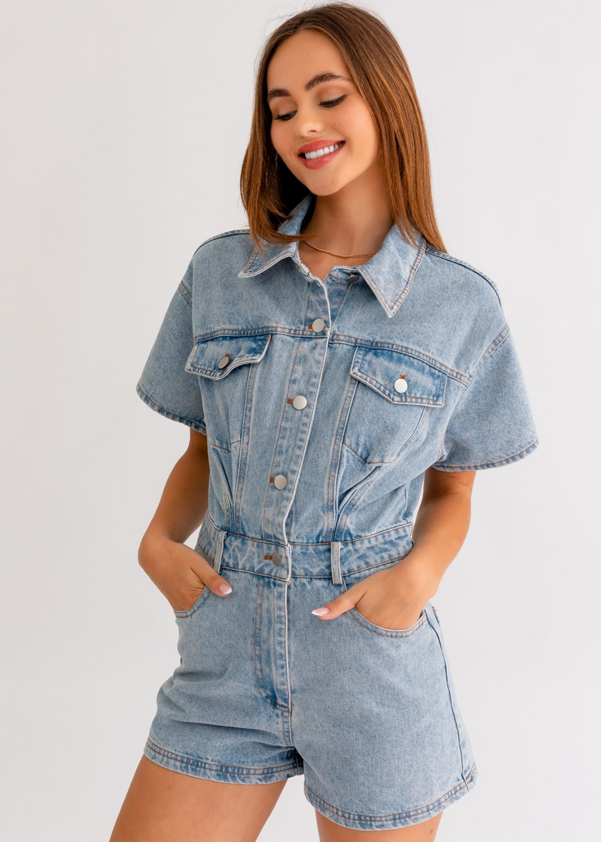 Short Sleeve Denim Romper