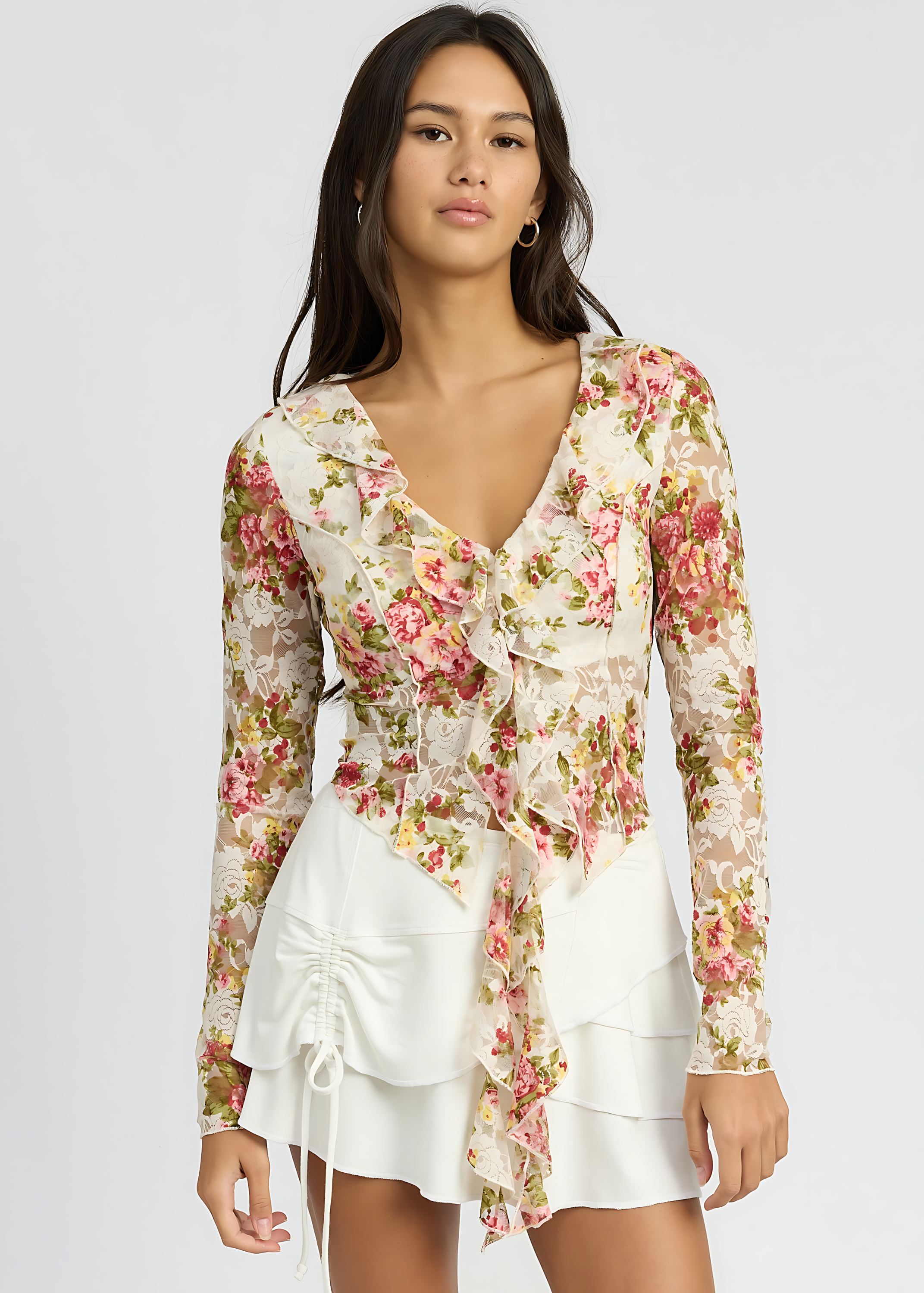 Floral Print Blouse With Ruffle Detail