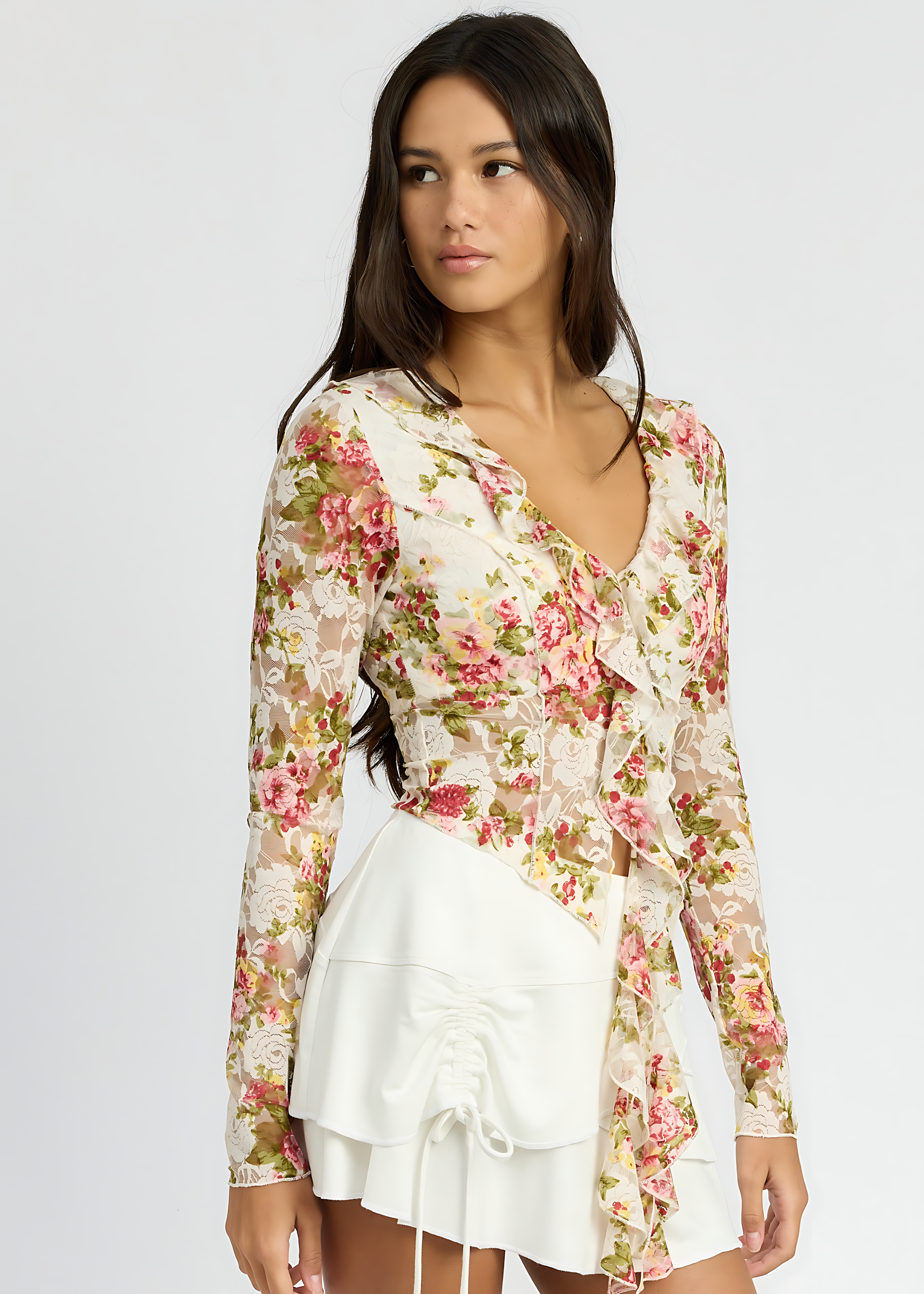 Floral Print Blouse With Ruffle Detail