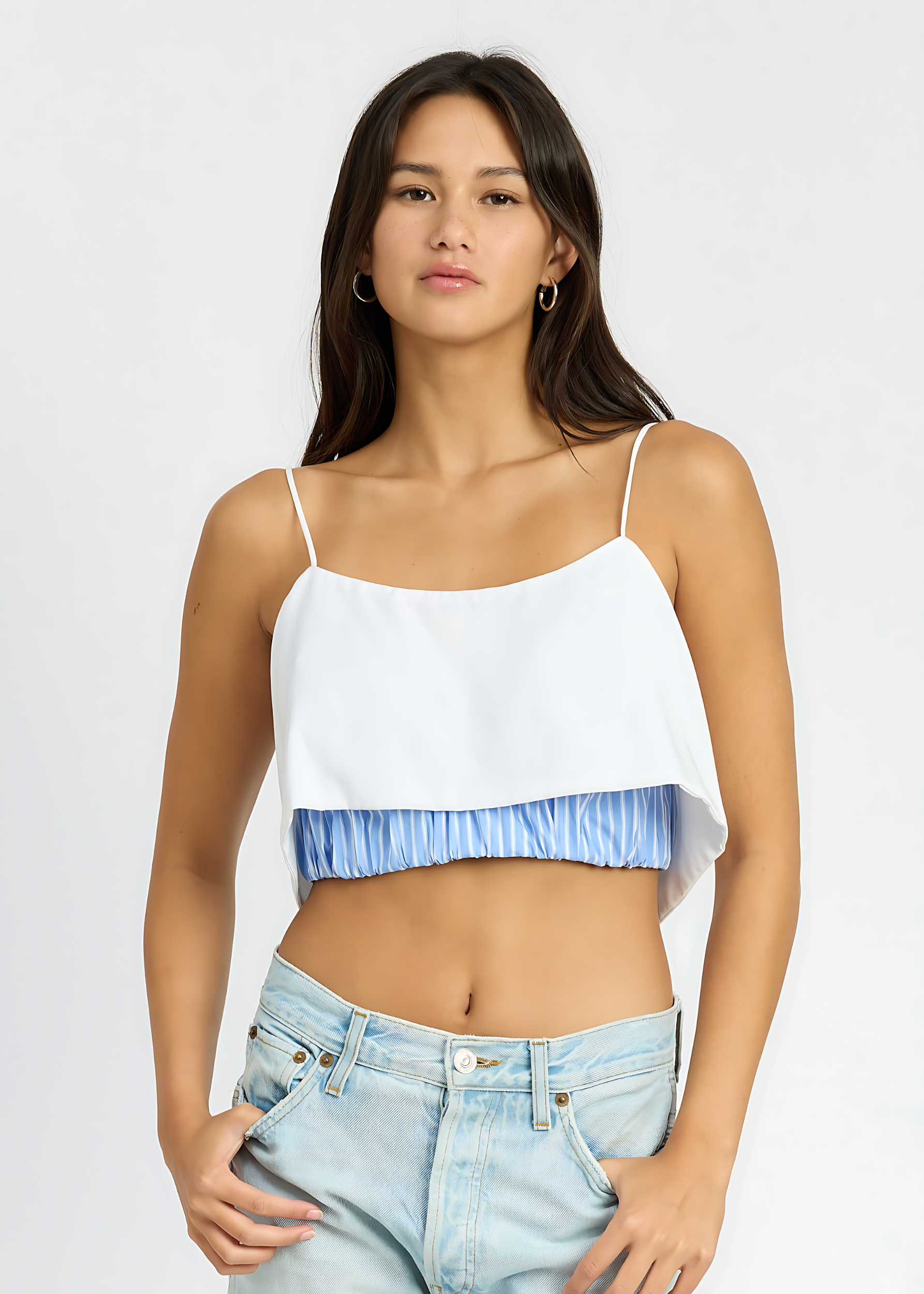 Contrasted Crop Spaghetti Top