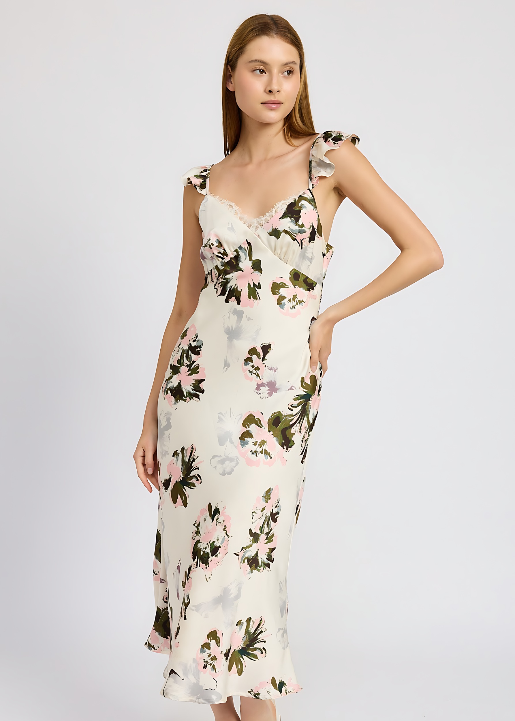 Floral Midi Dress With Lace Detail