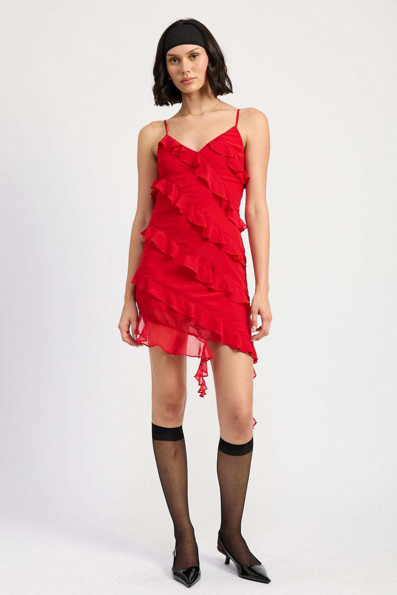 ASYMMETRICAL RUFFLE MINI DRESS