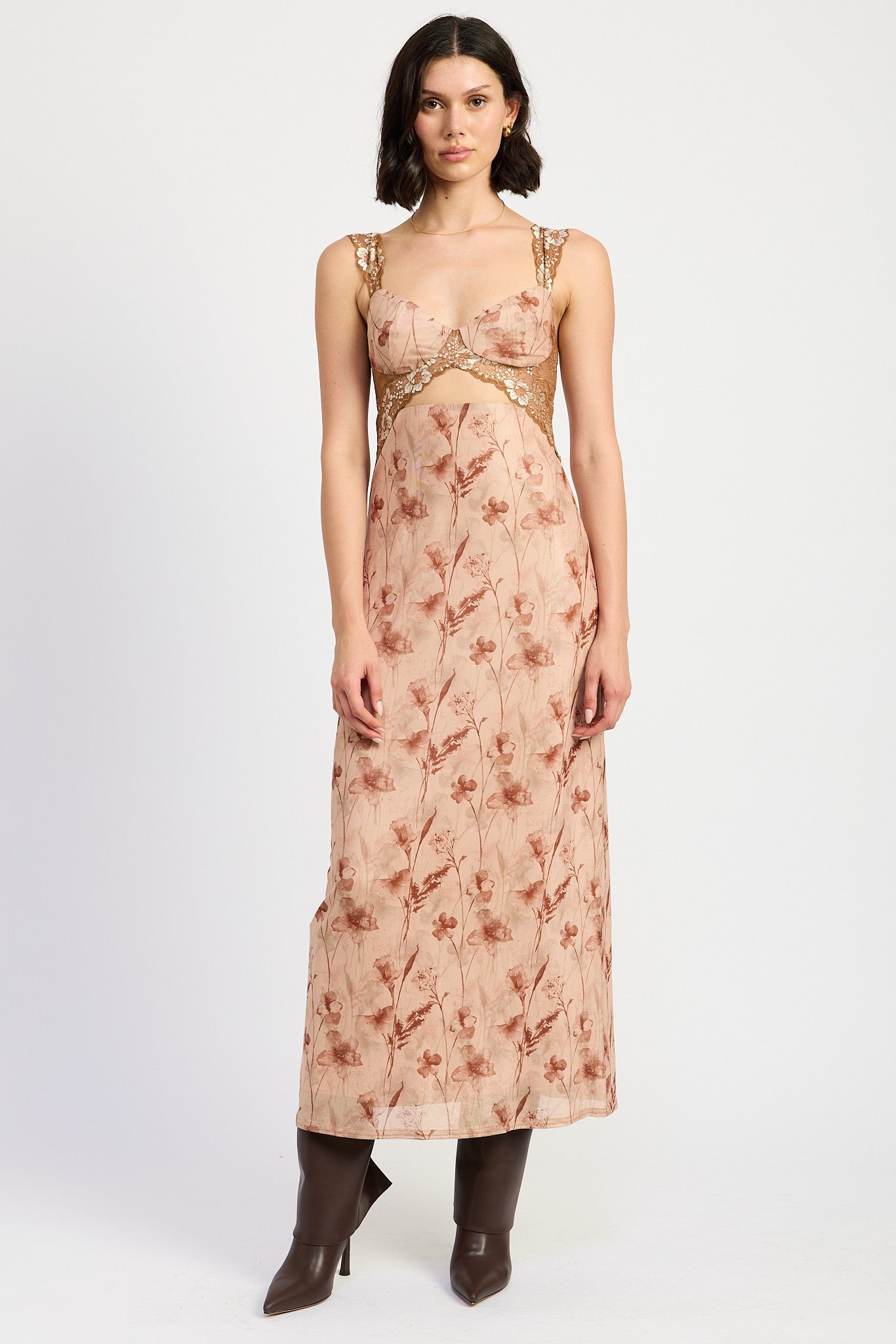 LACE CONTRAST MAXI DRESS