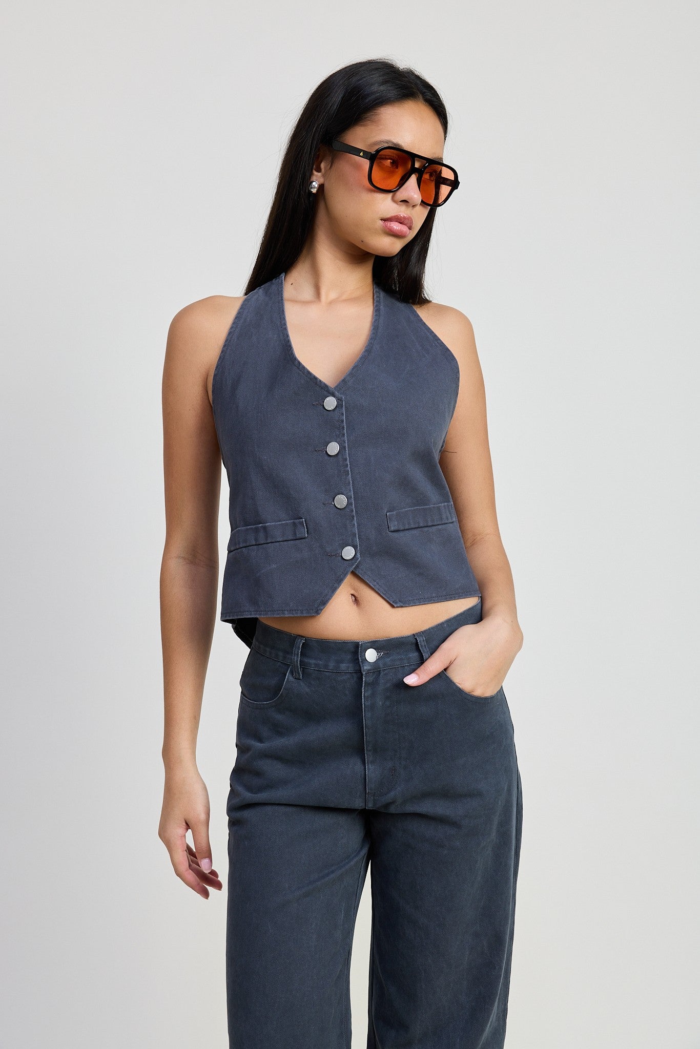 BUTTON UP HALTER NECK TOP