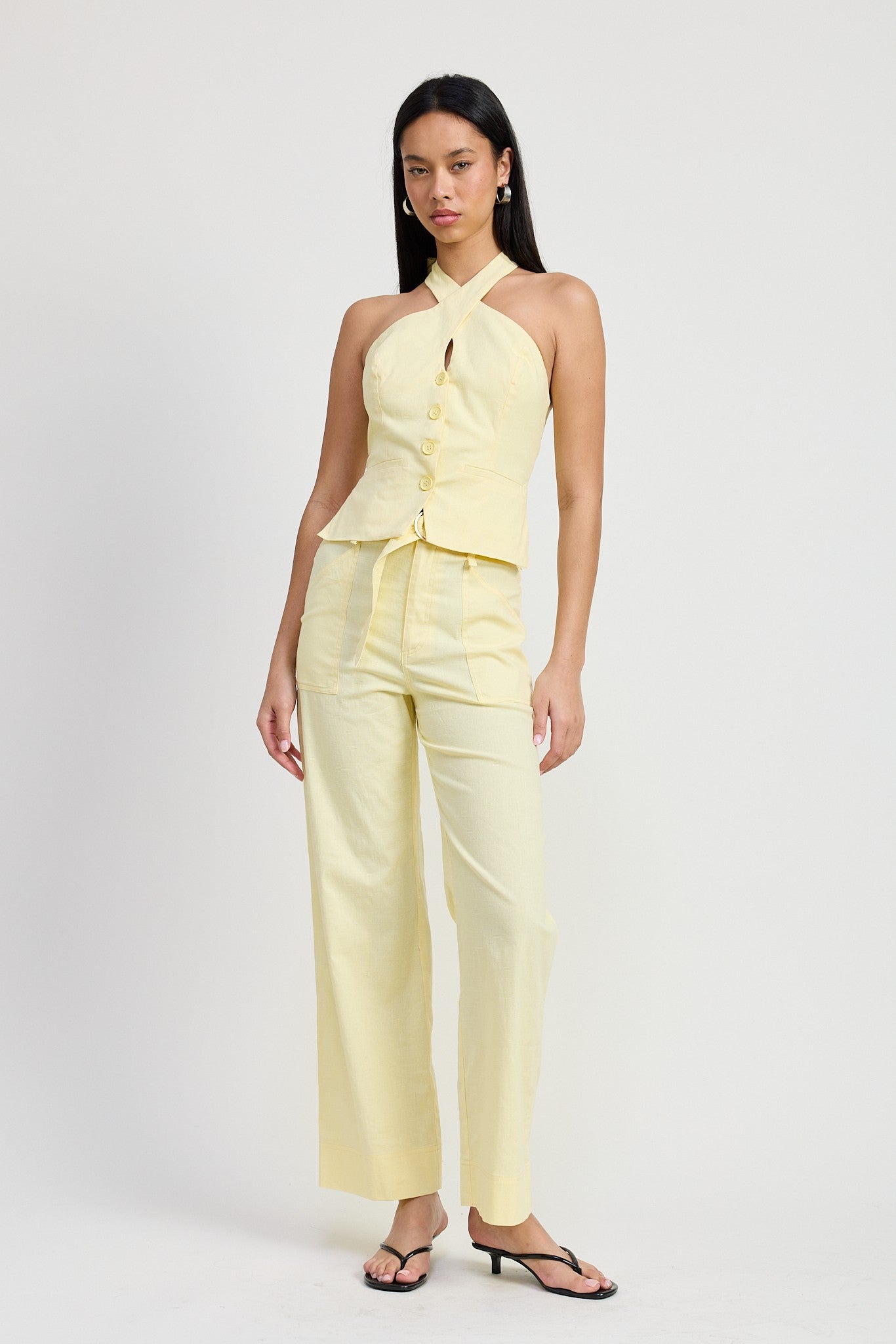 BELTED LINEN TROUSER PANT