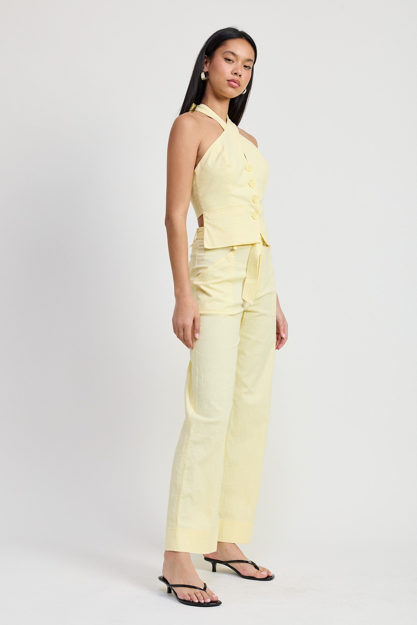 BELTED LINEN TROUSER PANT