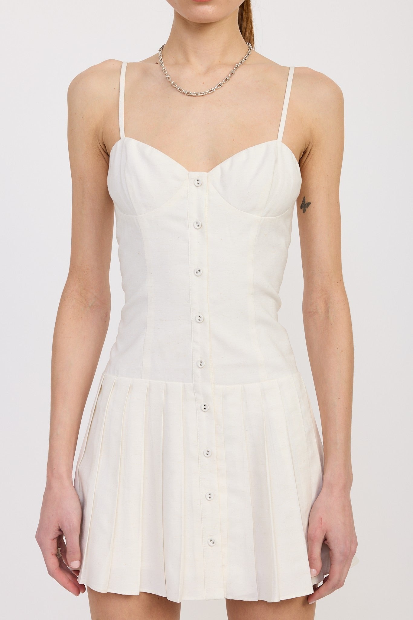 SPAGHETTI STRAP PLEATED MINI DRESS