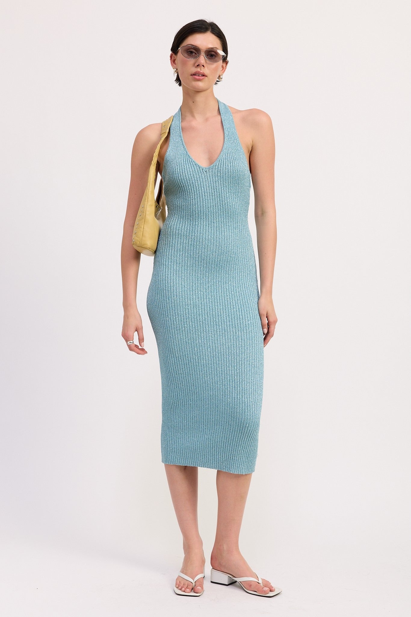 KNIT HALTER BODYCON MIDI DRESS
