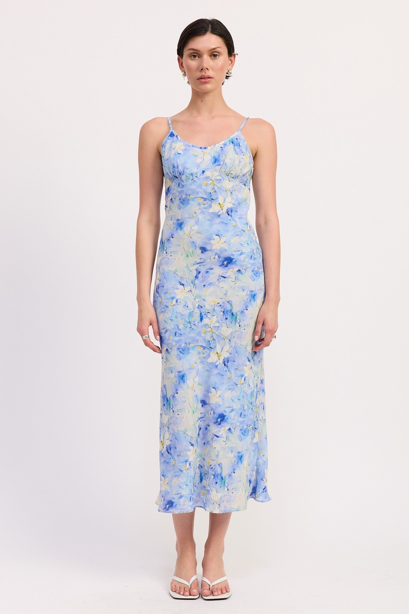 FLORAL SATIN SLIP MIDI DRESS