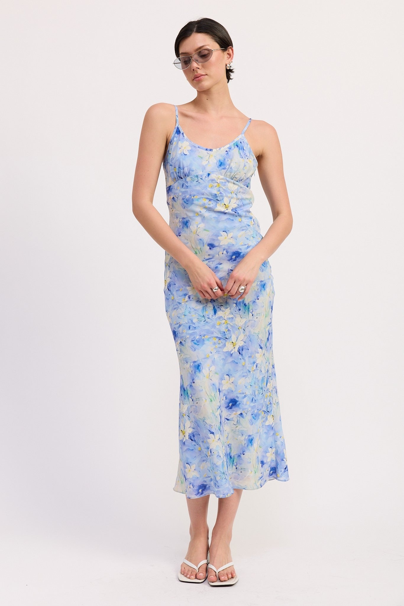 FLORAL SATIN SLIP MIDI DRESS