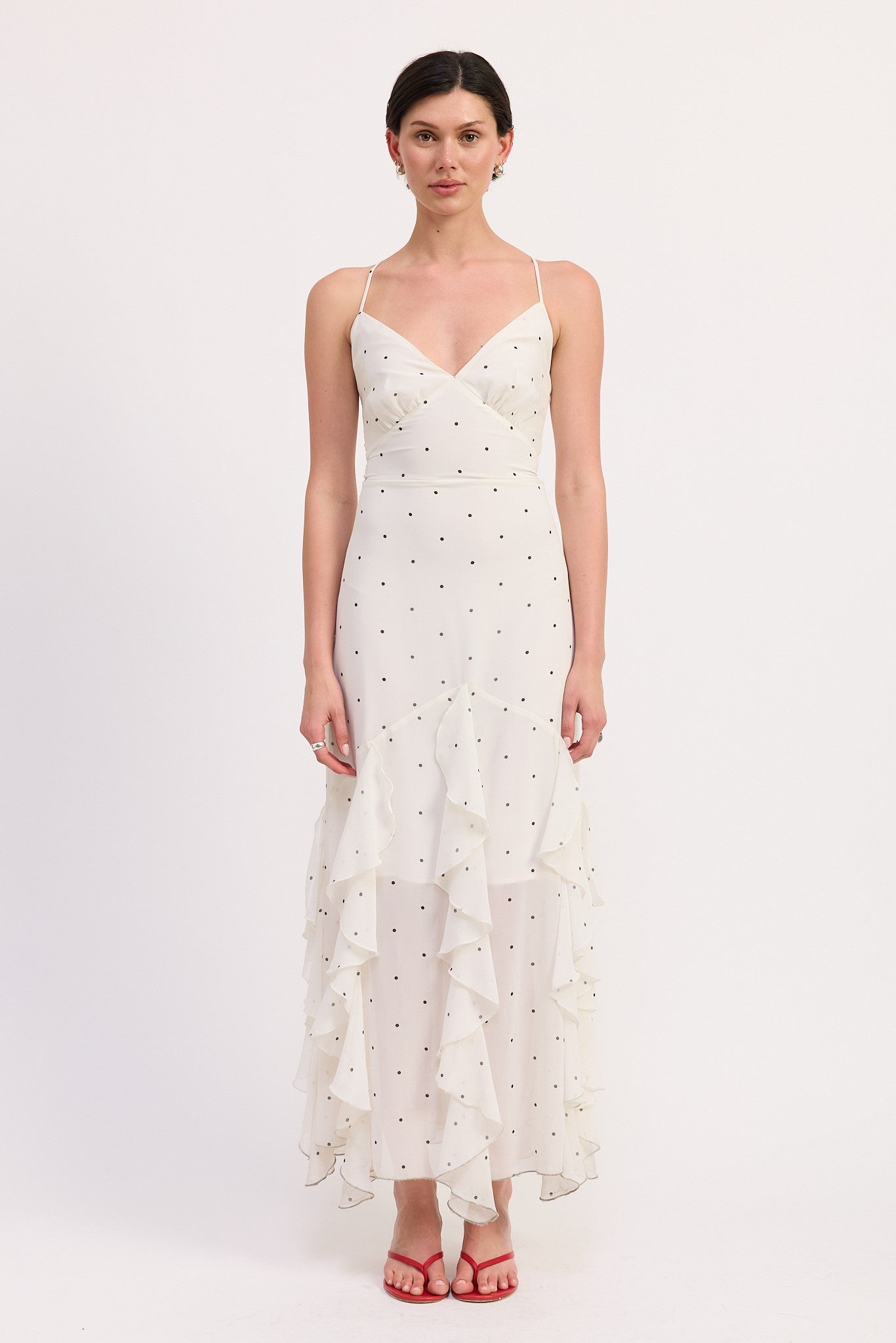 RUFFLED WRAP MAXI DRESS WITH CROSS BACK