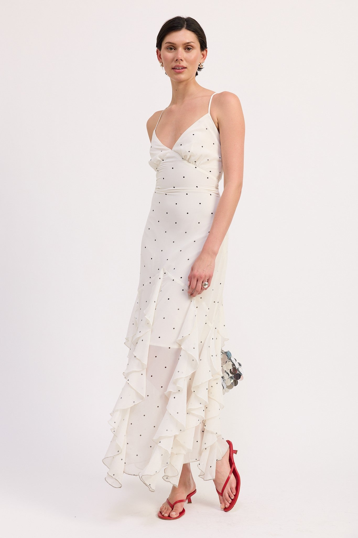 RUFFLED WRAP MAXI DRESS WITH CROSS BACK