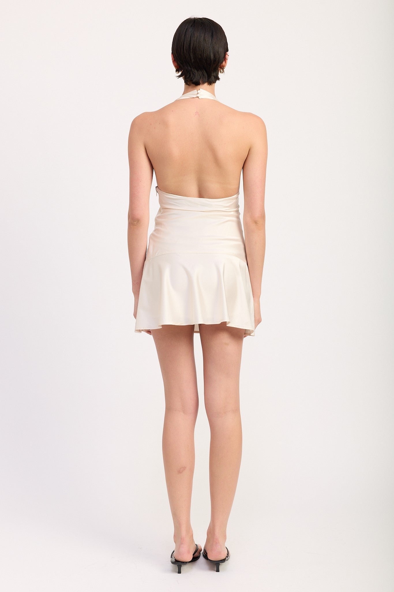 HALTER MINI DRESS WITH LACE TRIM DETAIL