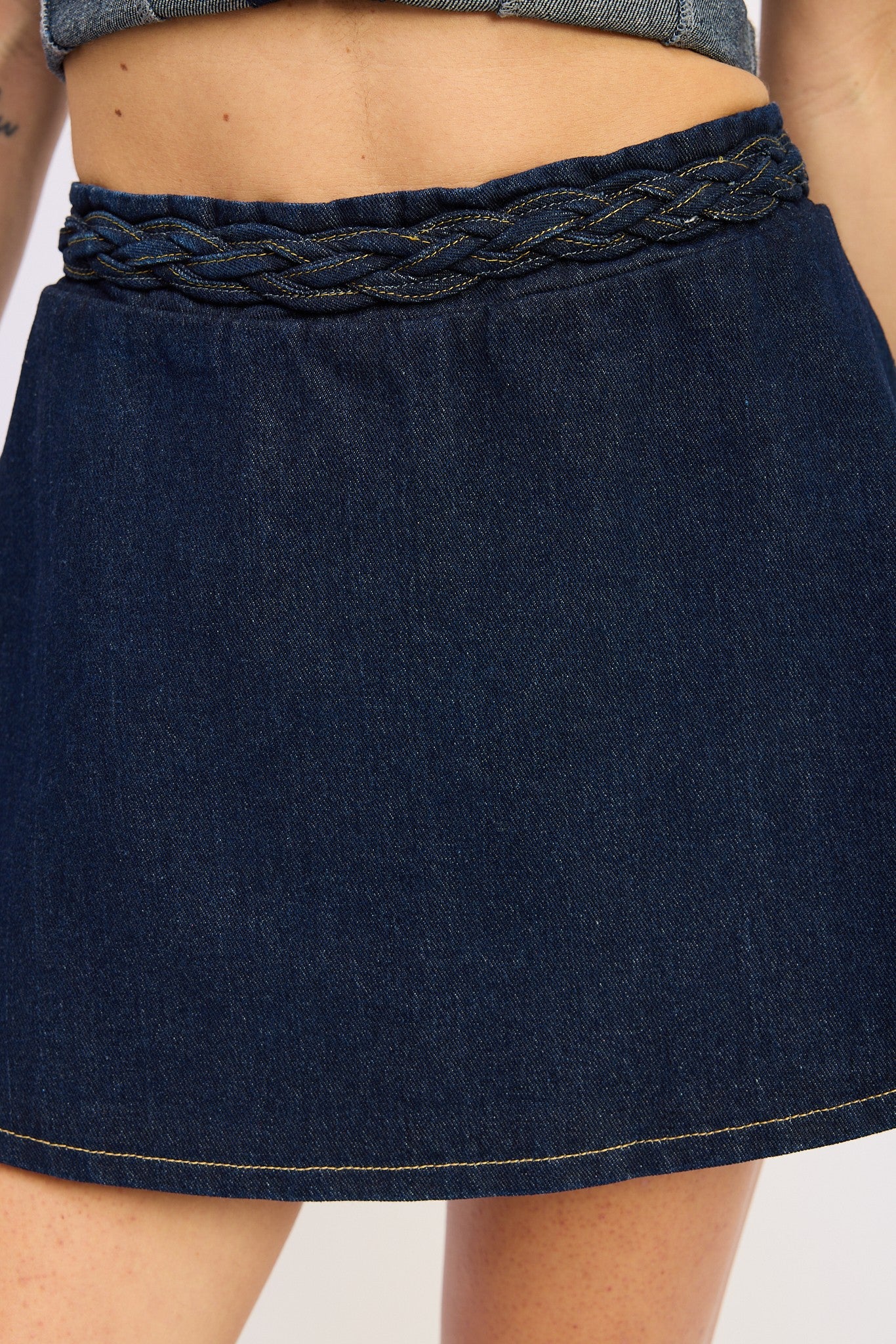 DENIM SKORT WITH ELASTIC WAISTBAND