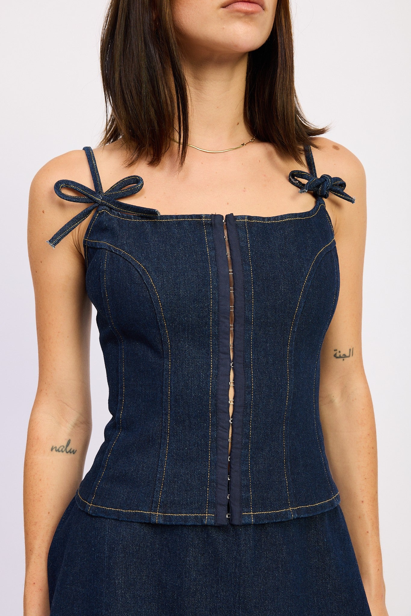 DENIM BUSTIER TOP WITH ZIPPER