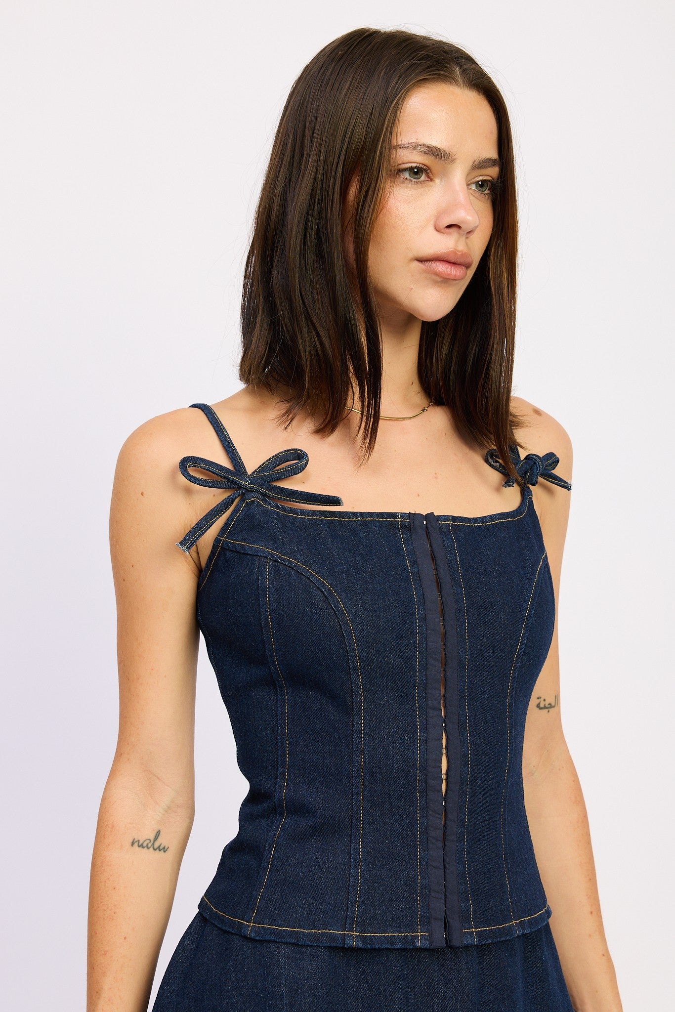 DENIM BUSTIER TOP WITH ZIPPER