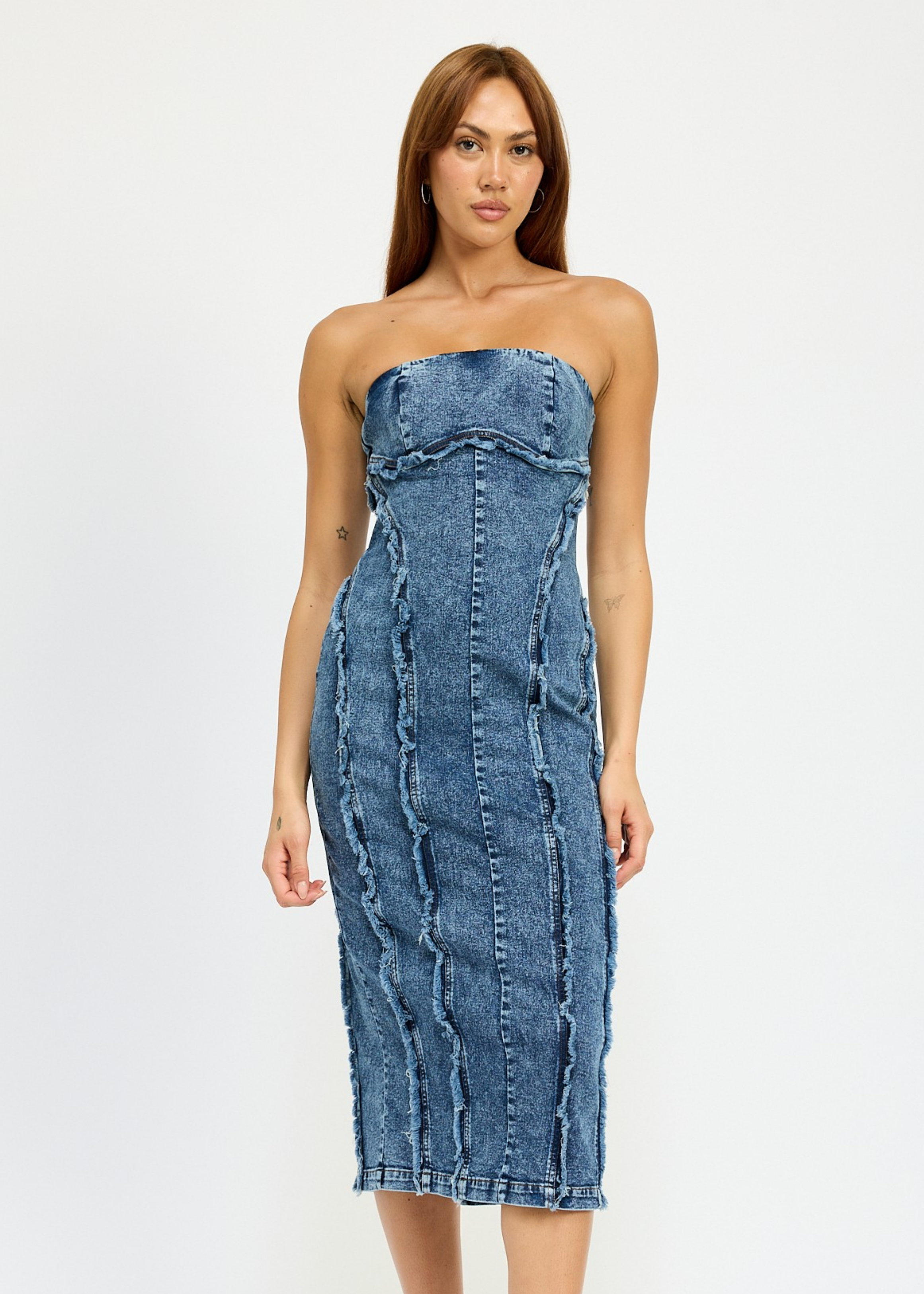 TUBE FRAYED SEAM MIDI DRESS