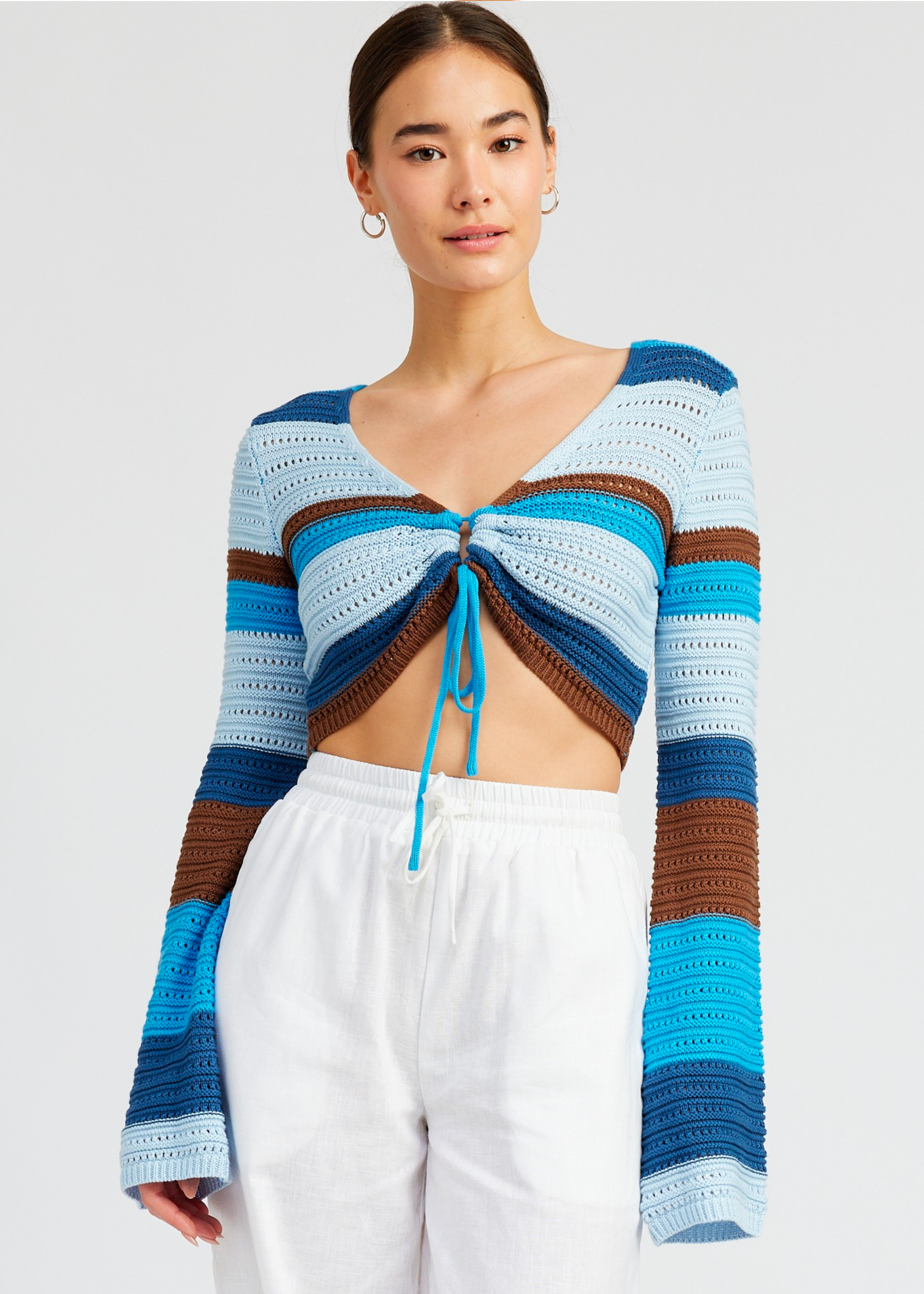 STRIPED CROCHET RUCHED TOP