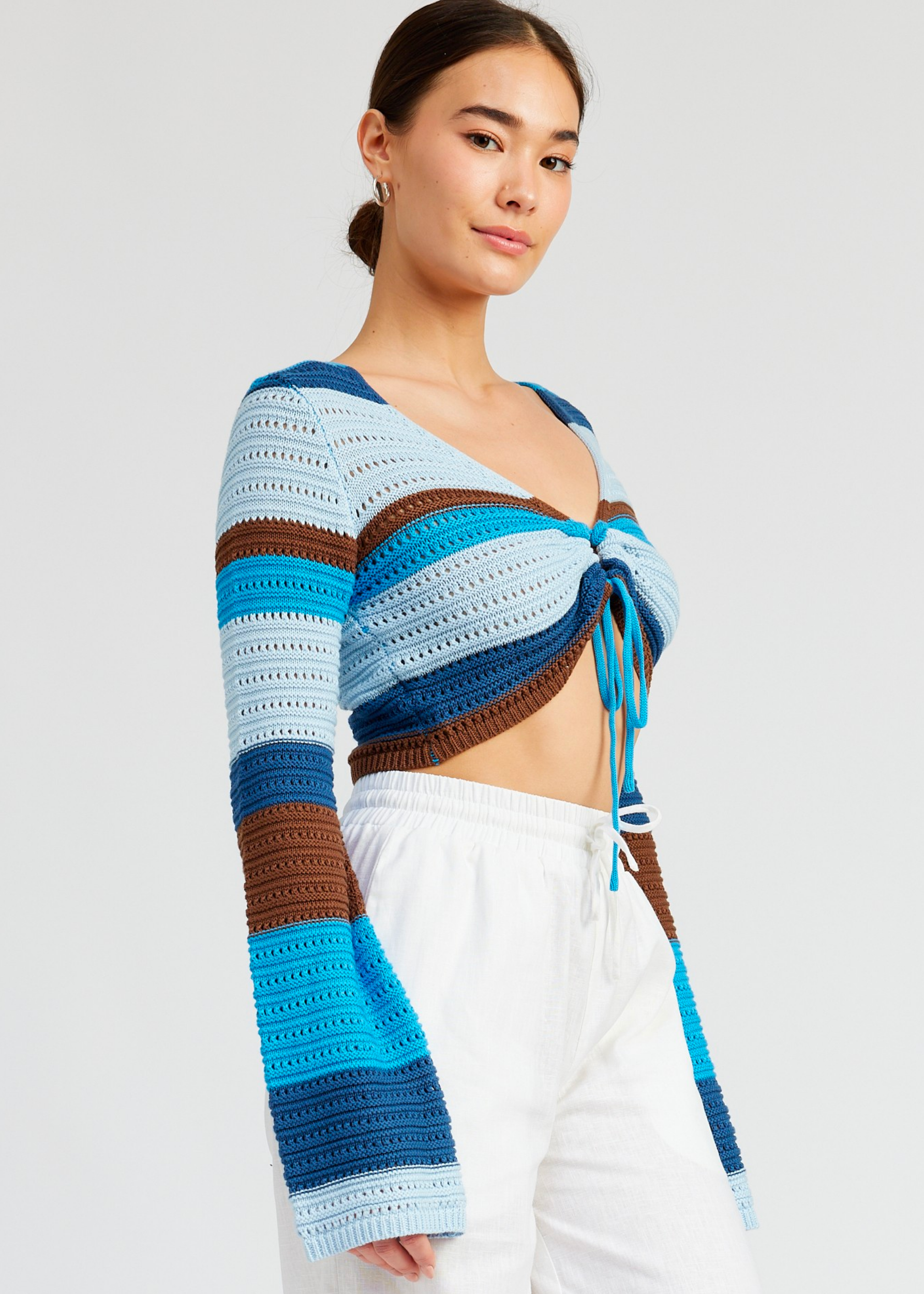 Striped Crochet Ruched Top