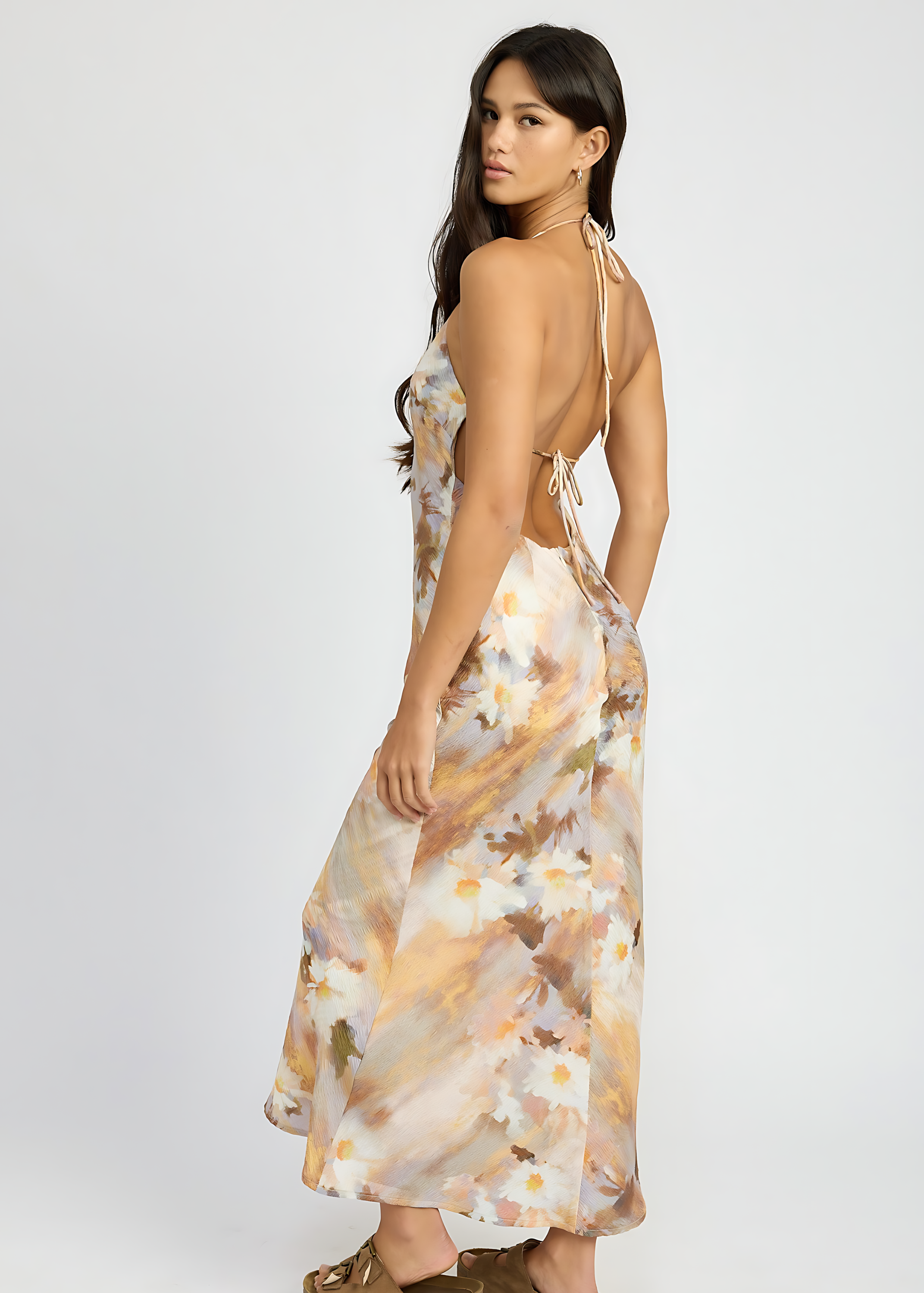 Halter Neck Floral Maxi Dress