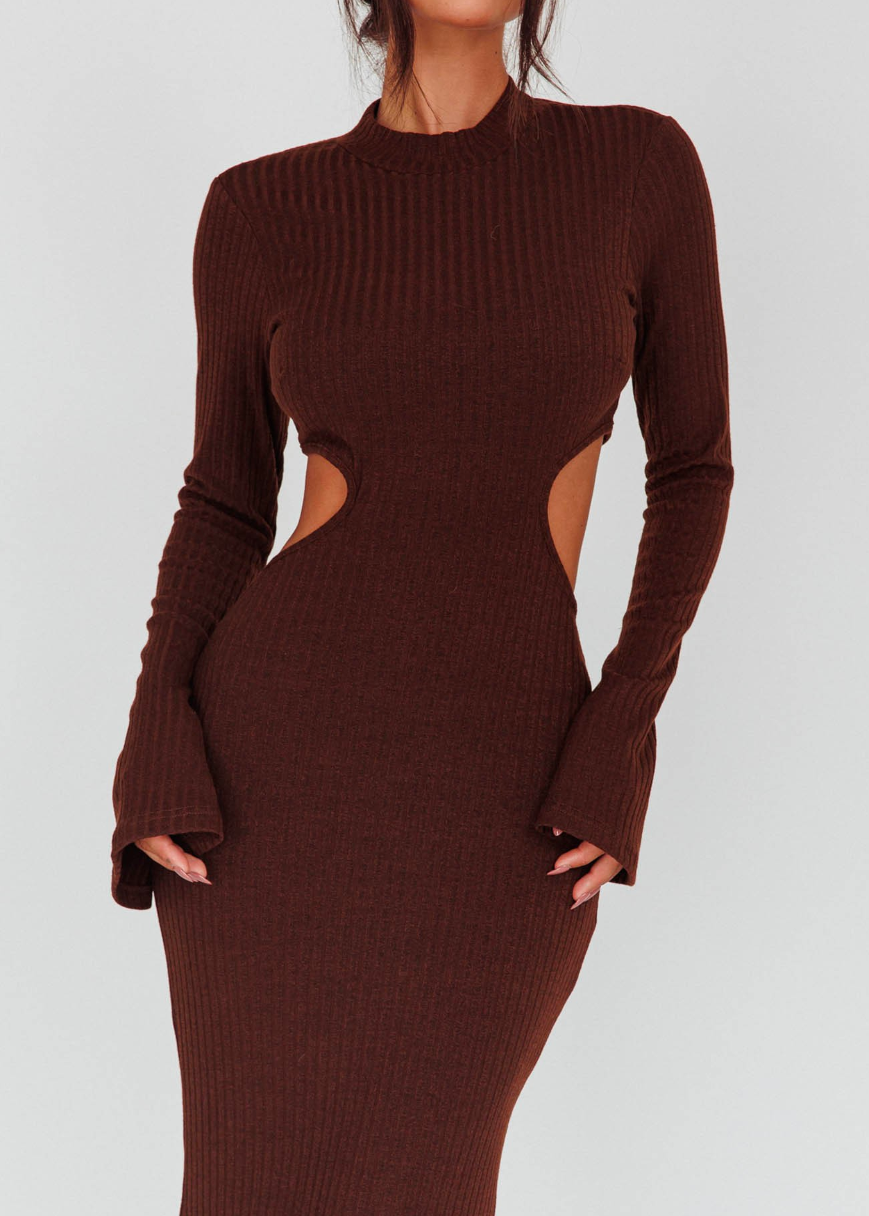 Long Sleeves with flared Cuffs Knit Maxi Dress