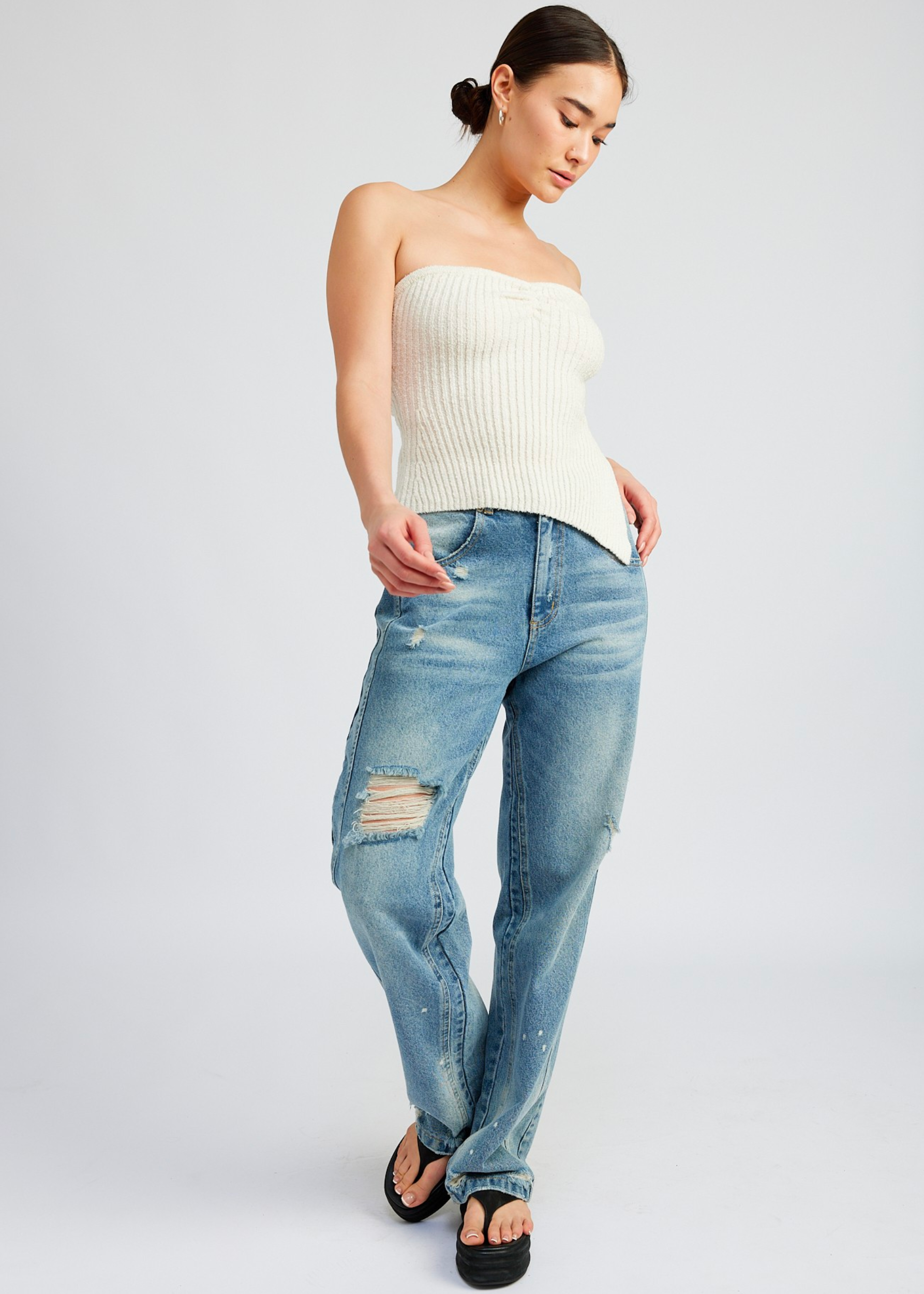 ASYMMETRICAL RUCHED TUBE TOP